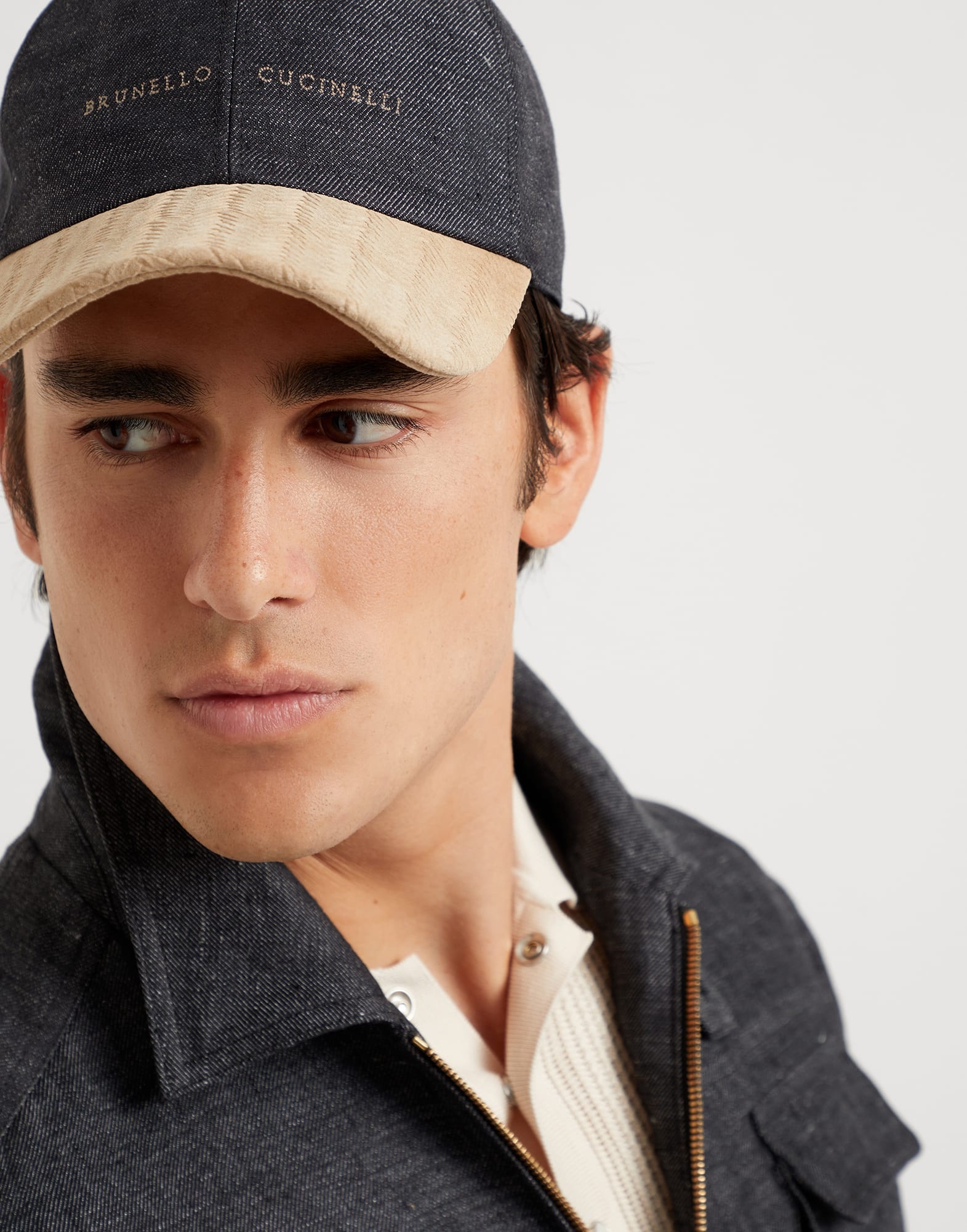 Denim-effect linen and suede baseball cap with embroidery - 3