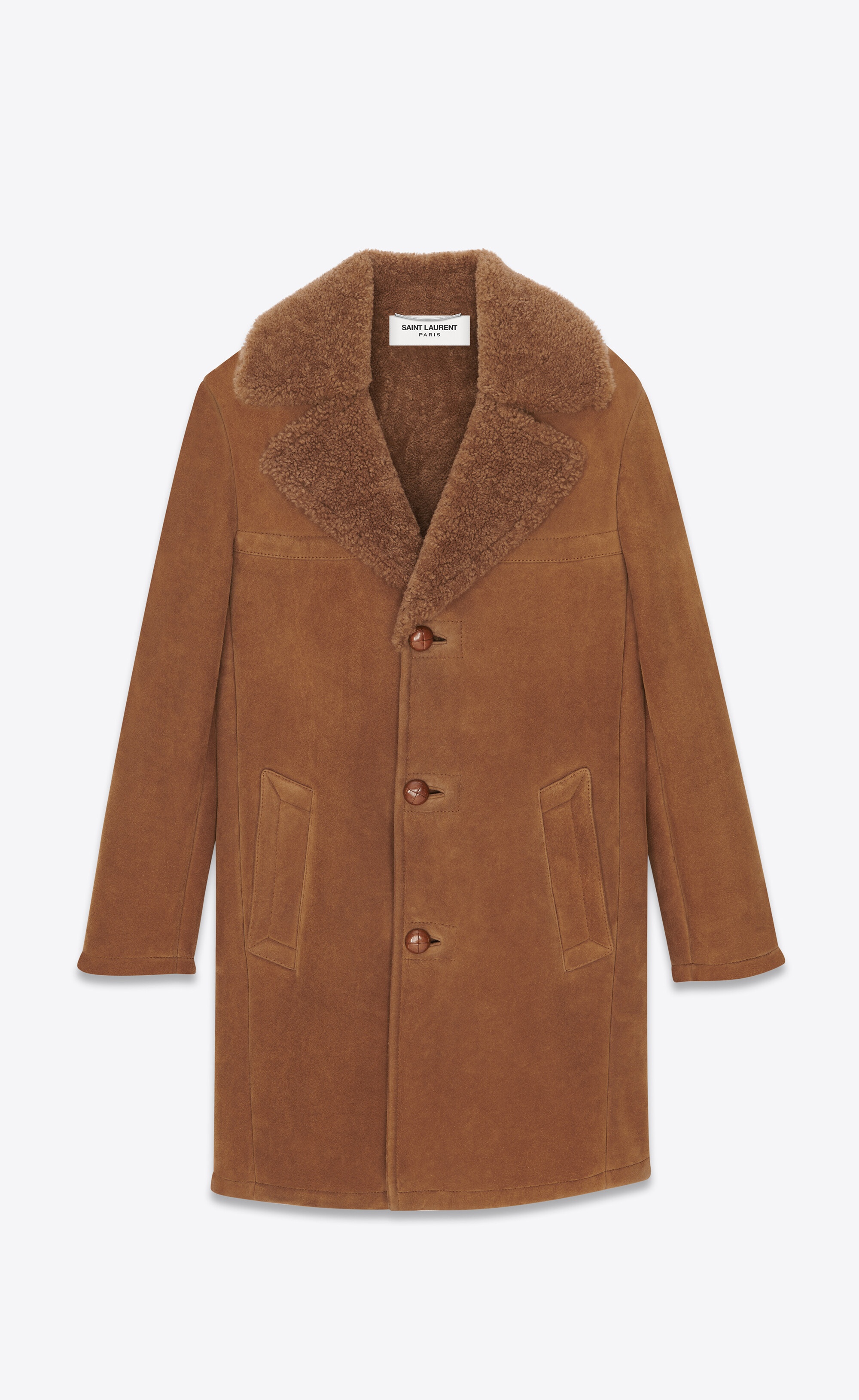 single-breasted coat in shearling and suede - 1