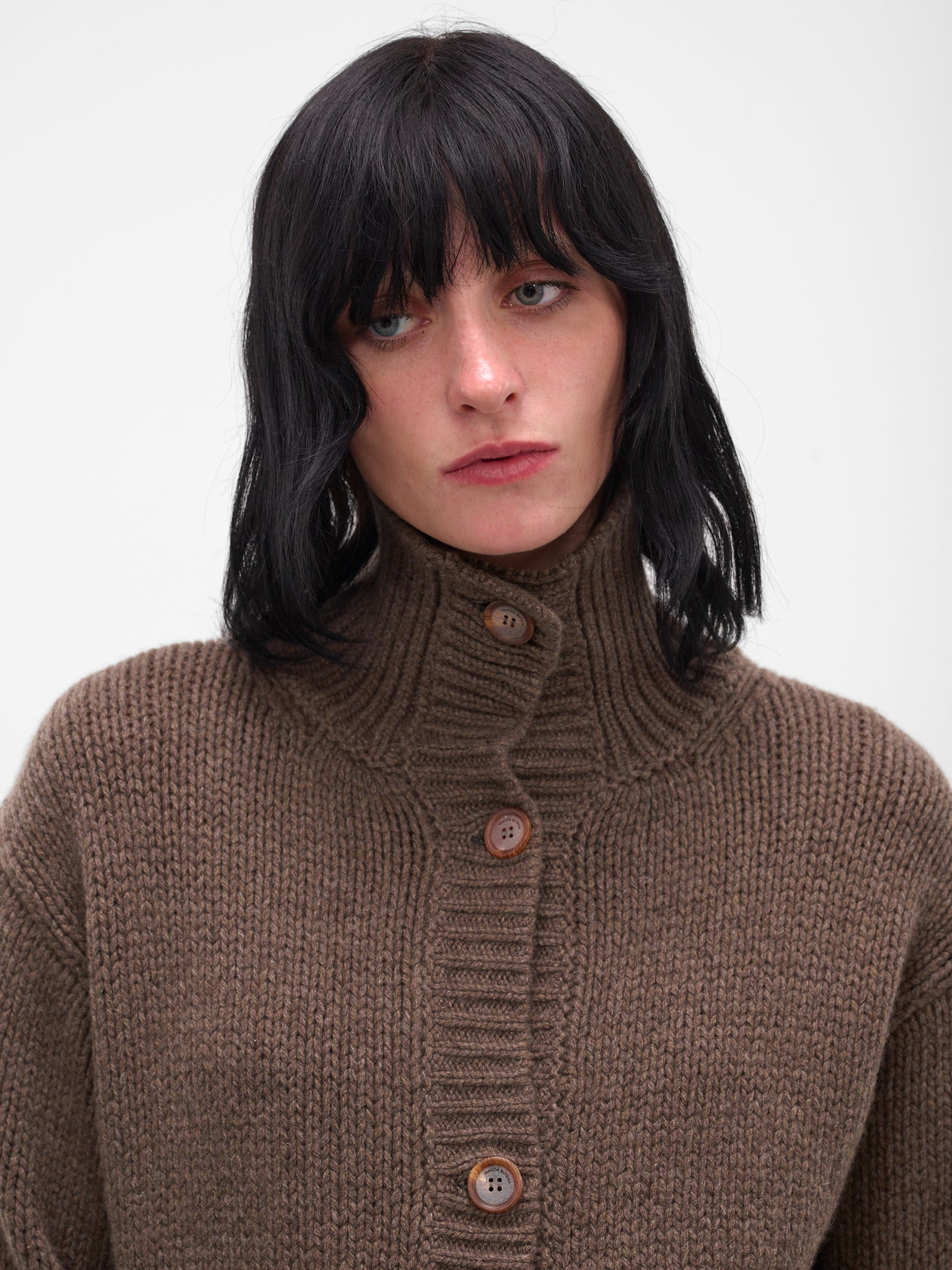 Brown Cashmere Cropped Cable-Knit Cardigan - 4