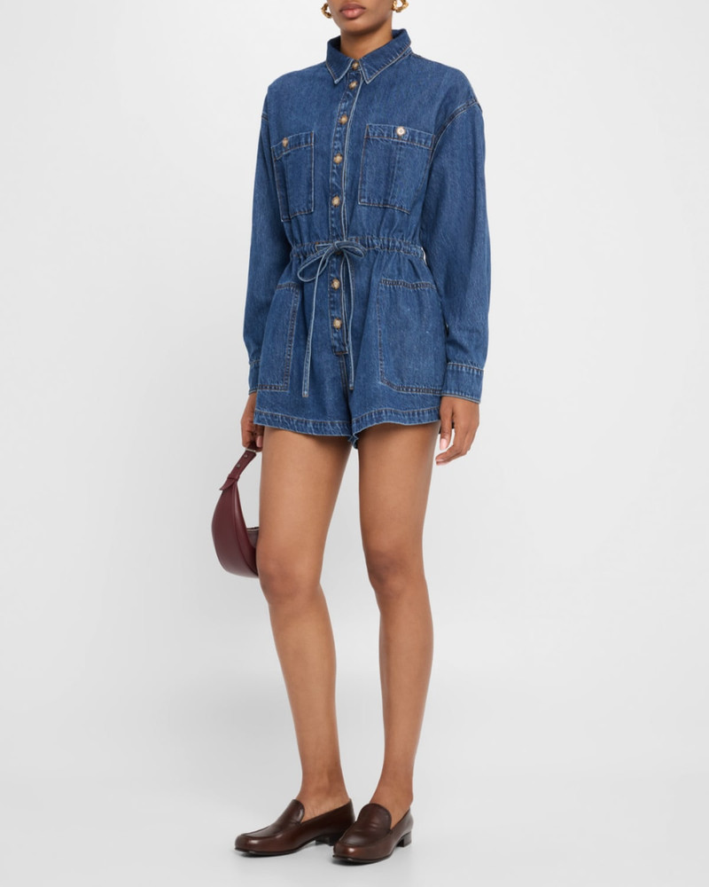 PAIGE Madigan Long-Sleeve Denim Romper outlook