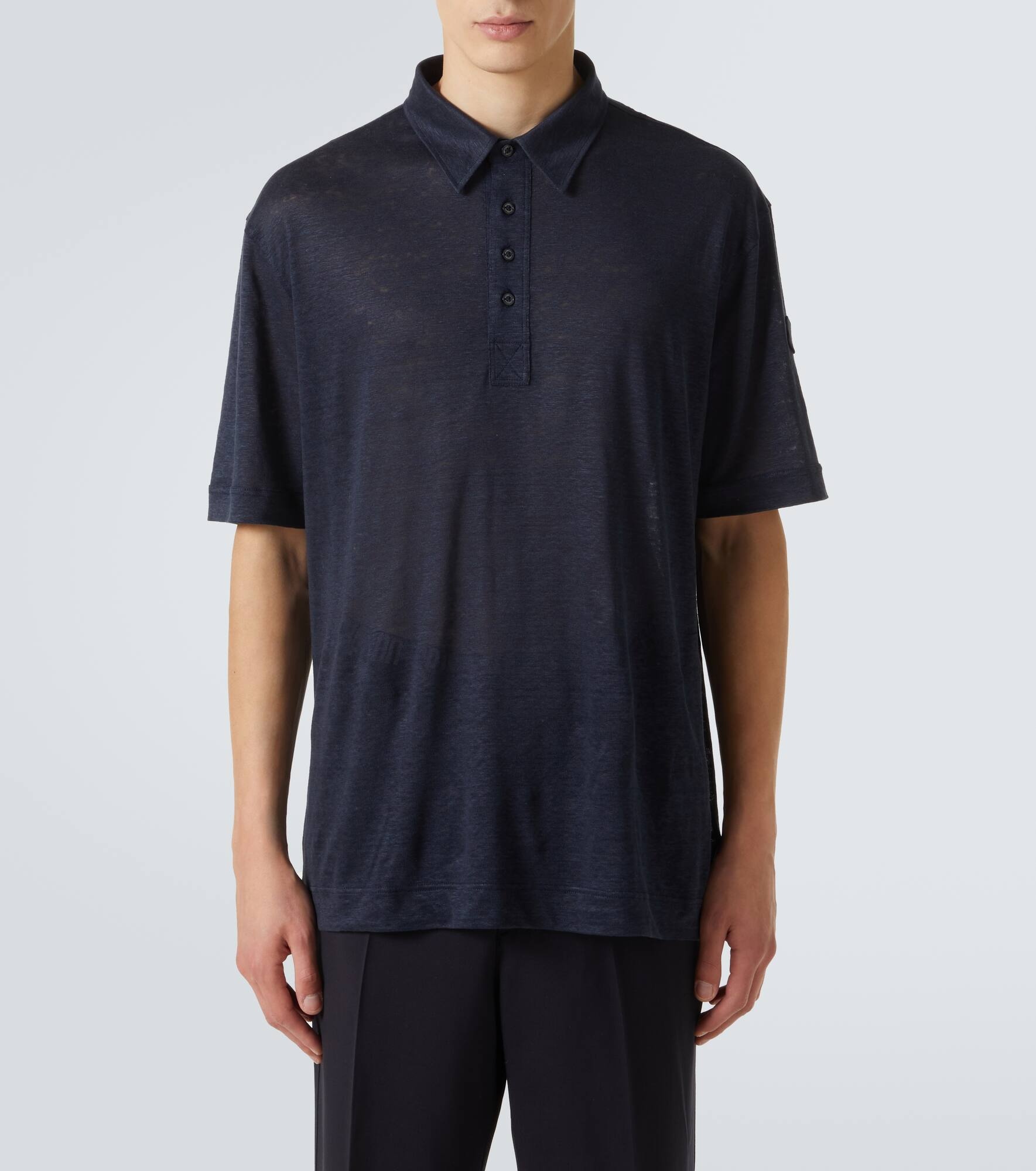 Logo linen polo shirt - 3