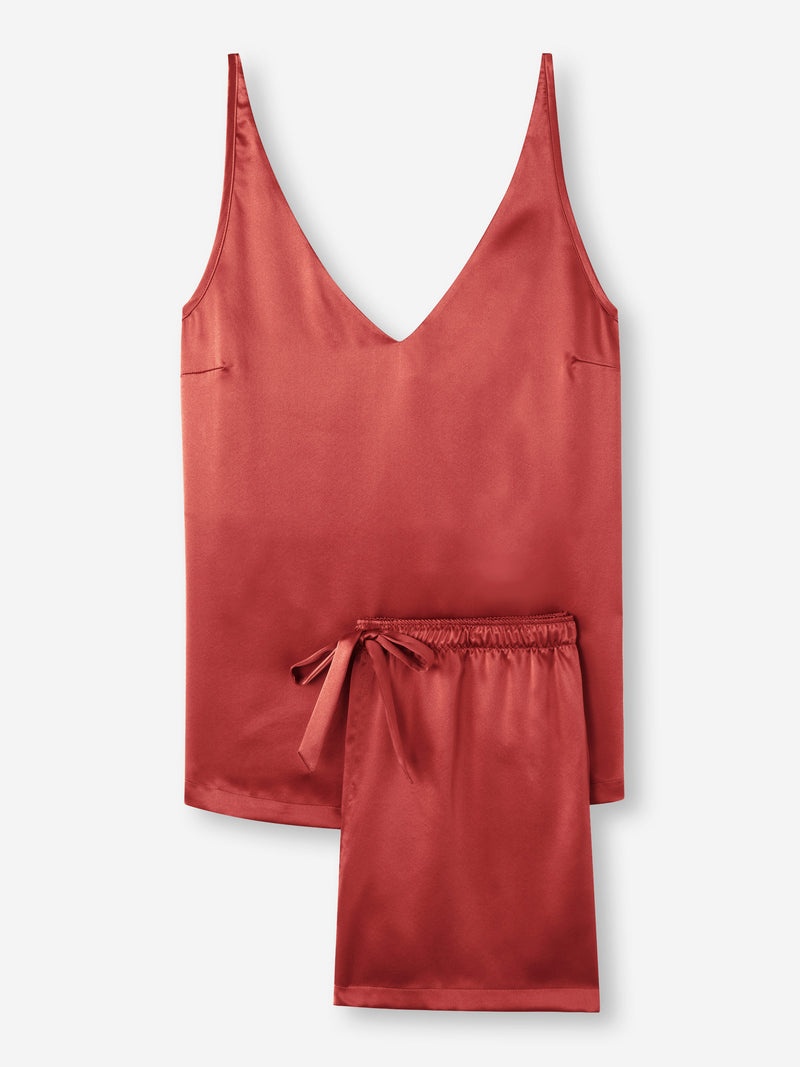 Women's Short Cami Pajamas Bailey Silk Satin Rose Red - 1