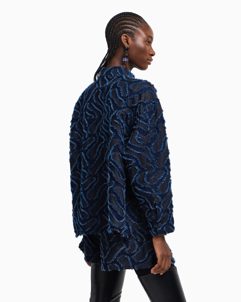 FRINGED EMBOSSED-MOTIF JACQUARD DENIM SHIRT JACKET 3