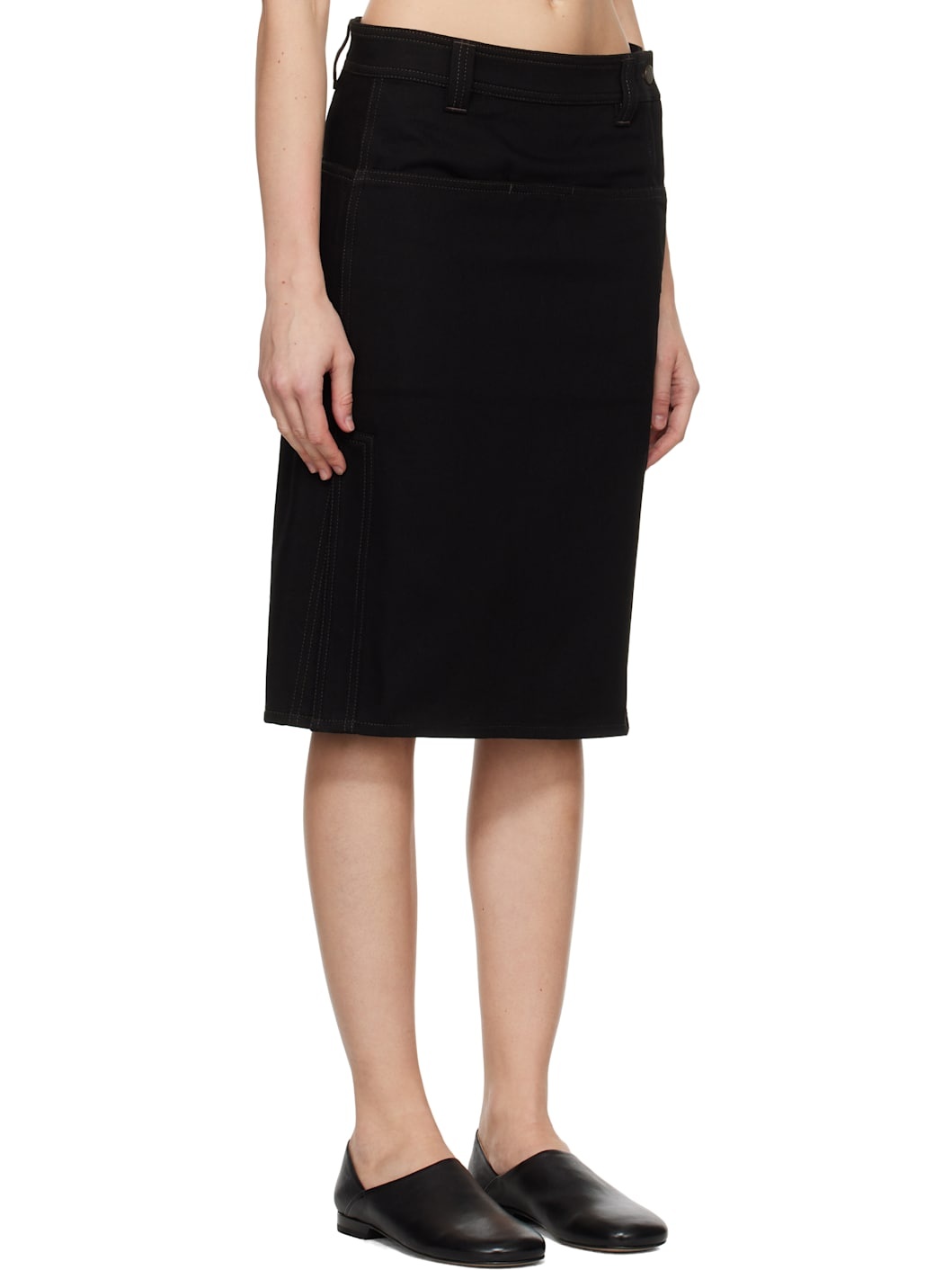 Black Straight Denim Midi Skirt - 2