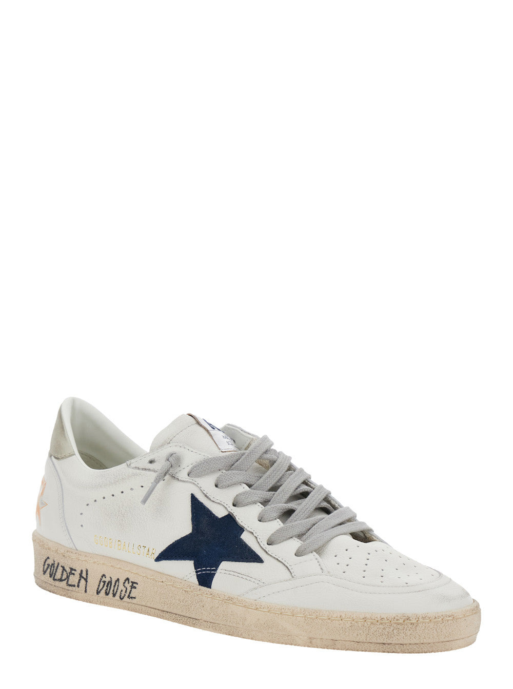 Golden Goose Men 'Ballstar' White Low Top Sneakers With Star Patch On The Side And Maxi Lettering On - 2