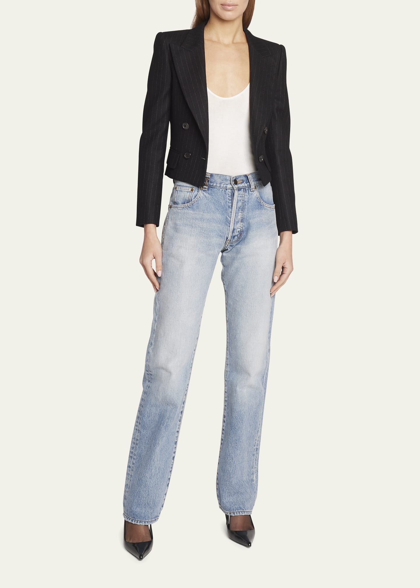 Spencer Pinstripe Cropped Wool Jacket - 2