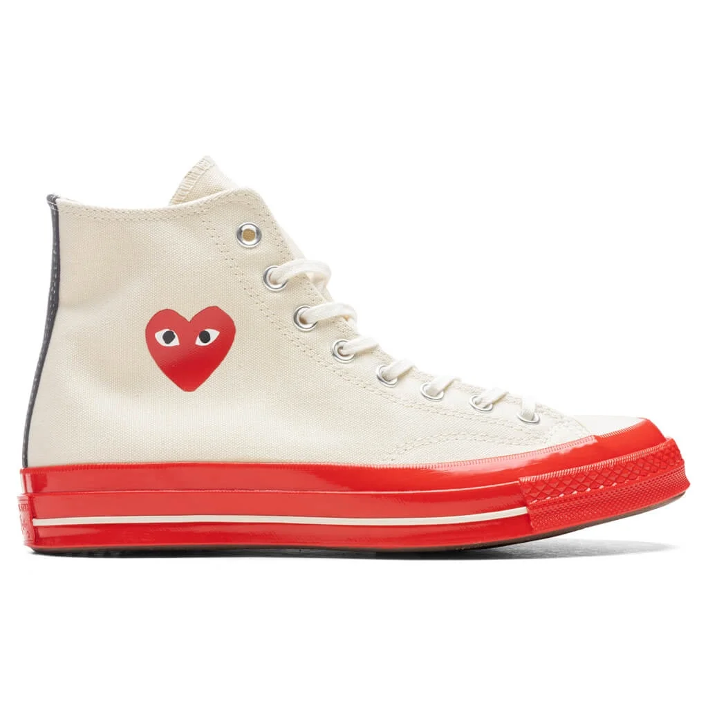 CONVERSE X COMME DES GARCONS PLAY ALL STAR CHUCK '70 HI RED SOLE - WHITE - 1