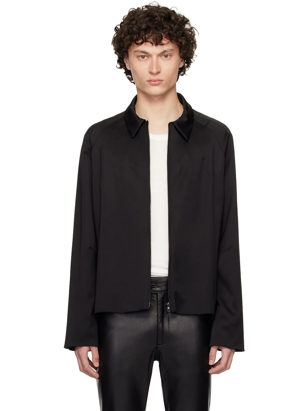 Black Darted Neck Wool Jacket - 1