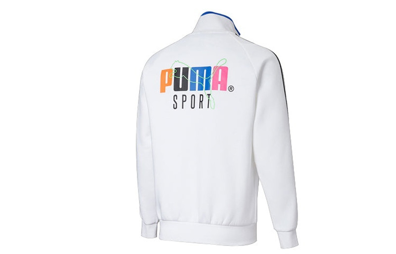 PUMA PUMA Stand Collar Colorblock Logo Casual Jacket White 598135-02 outlook