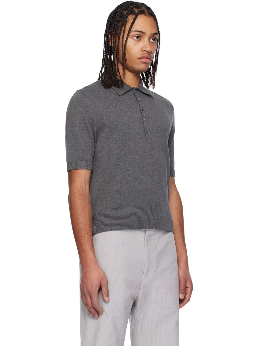 Gray Relaxed Fit 4-Bar Polo - 2
