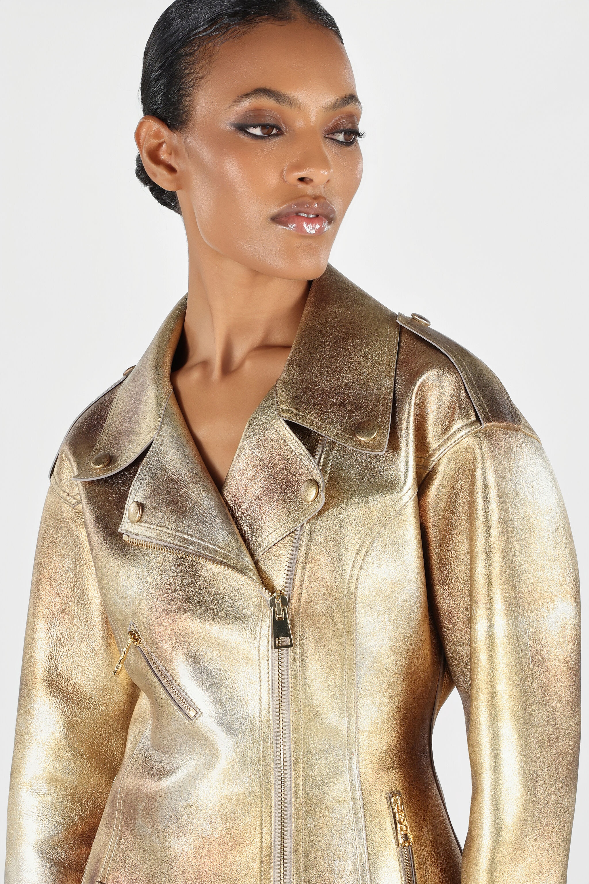 Metallic Effect Biker Jacket - 6