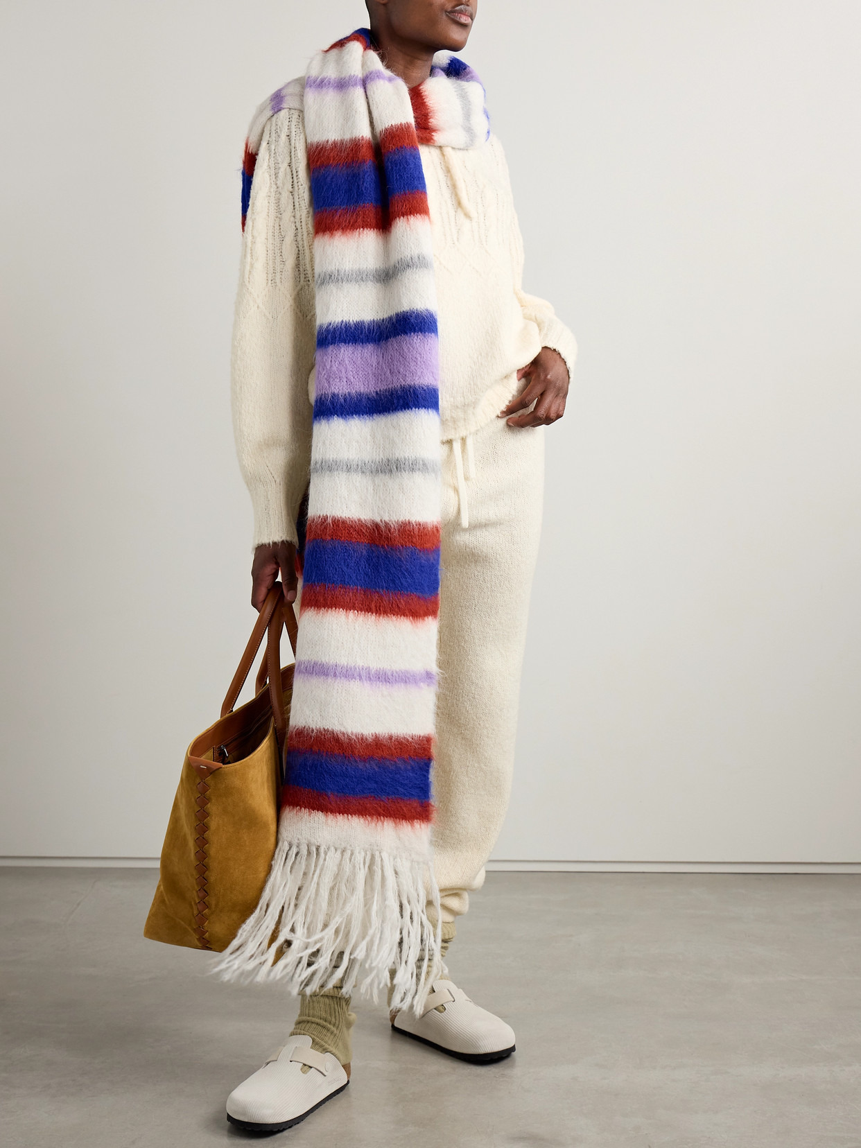 Thistle Fringed Striped Alpaca-blend Scarf - 2