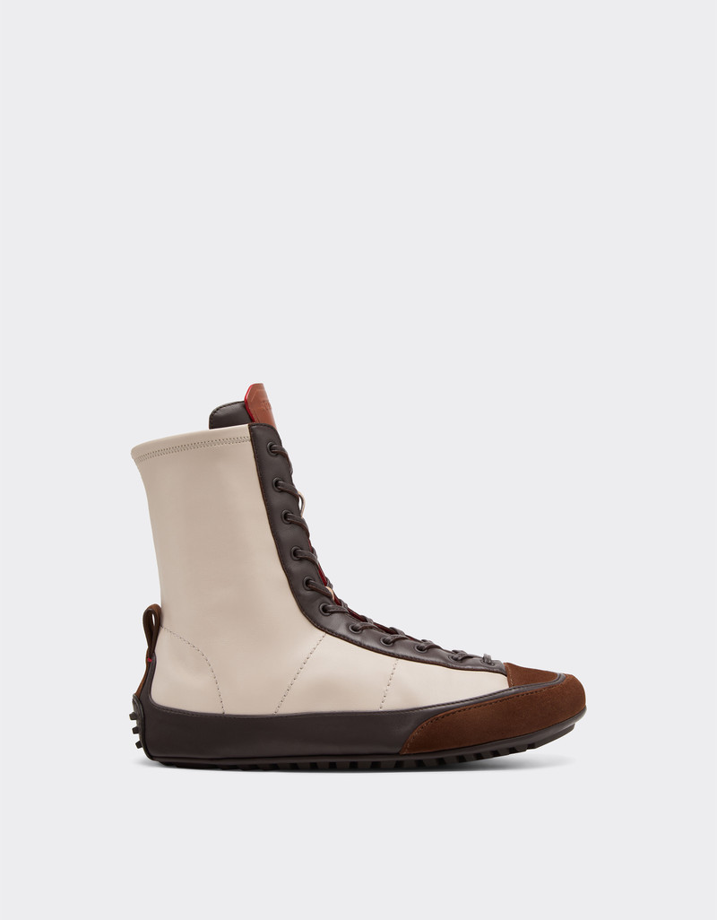 Nappa leather, suede and stretch fabric high-top driver sneaker 1