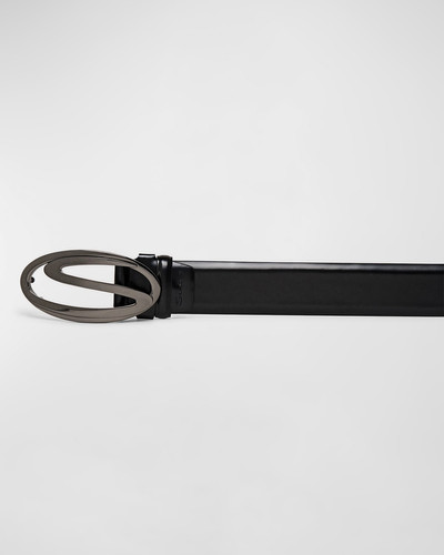 Santoni Men's Oval S-Logo Cuttable Leather Belt outlook
