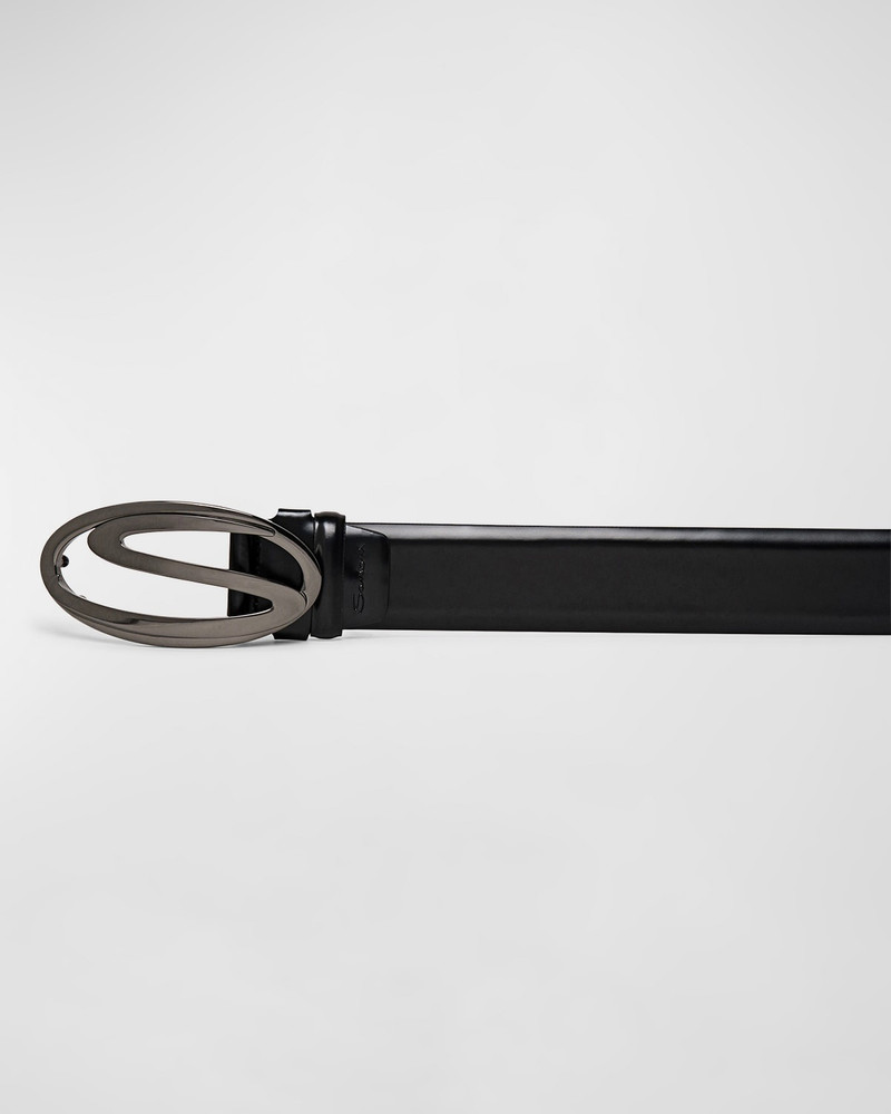 Santoni Men's Oval S-Logo Cuttable Leather Belt outlook
