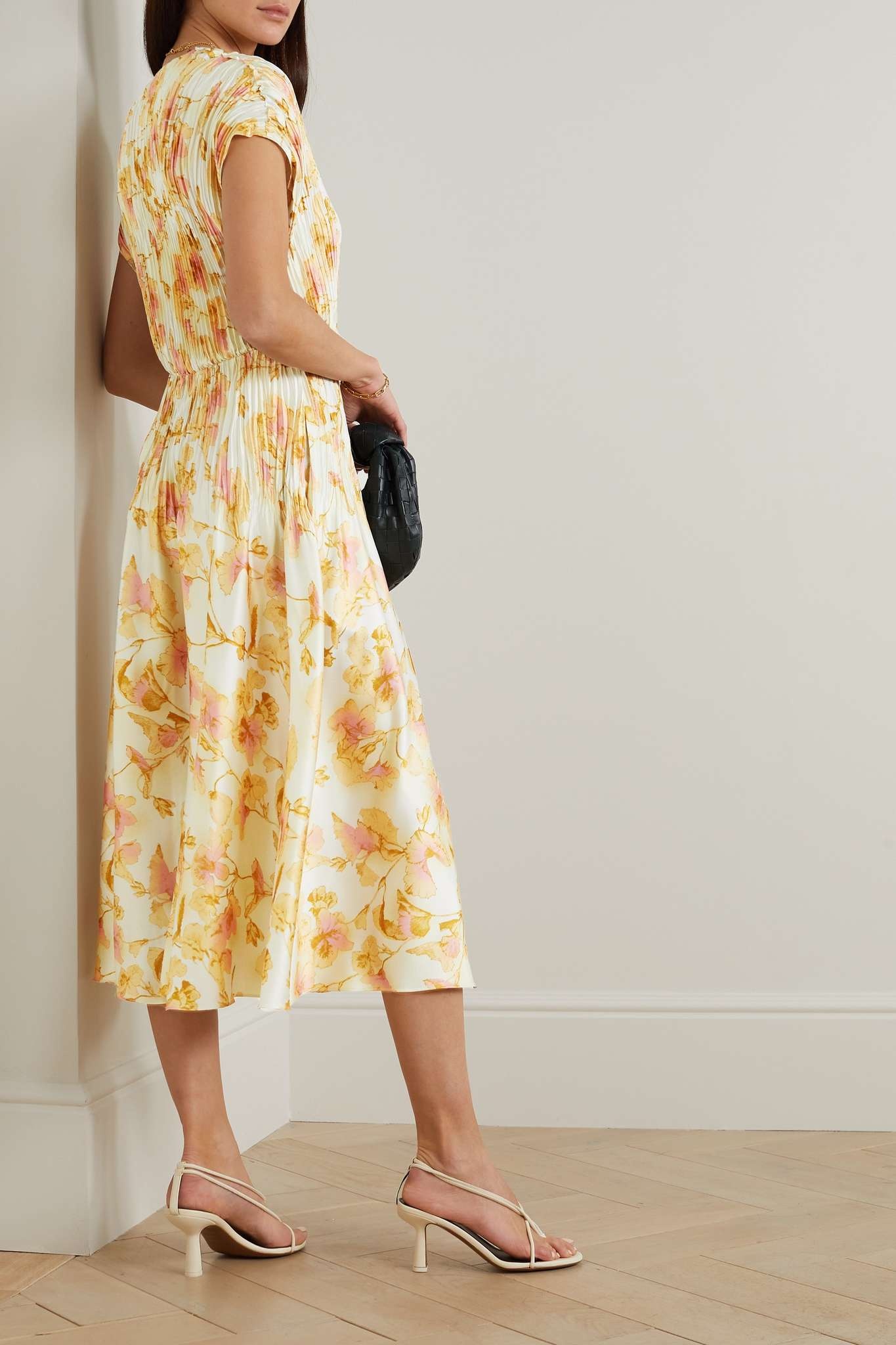 Pleated floral-print satin midi dress - 3