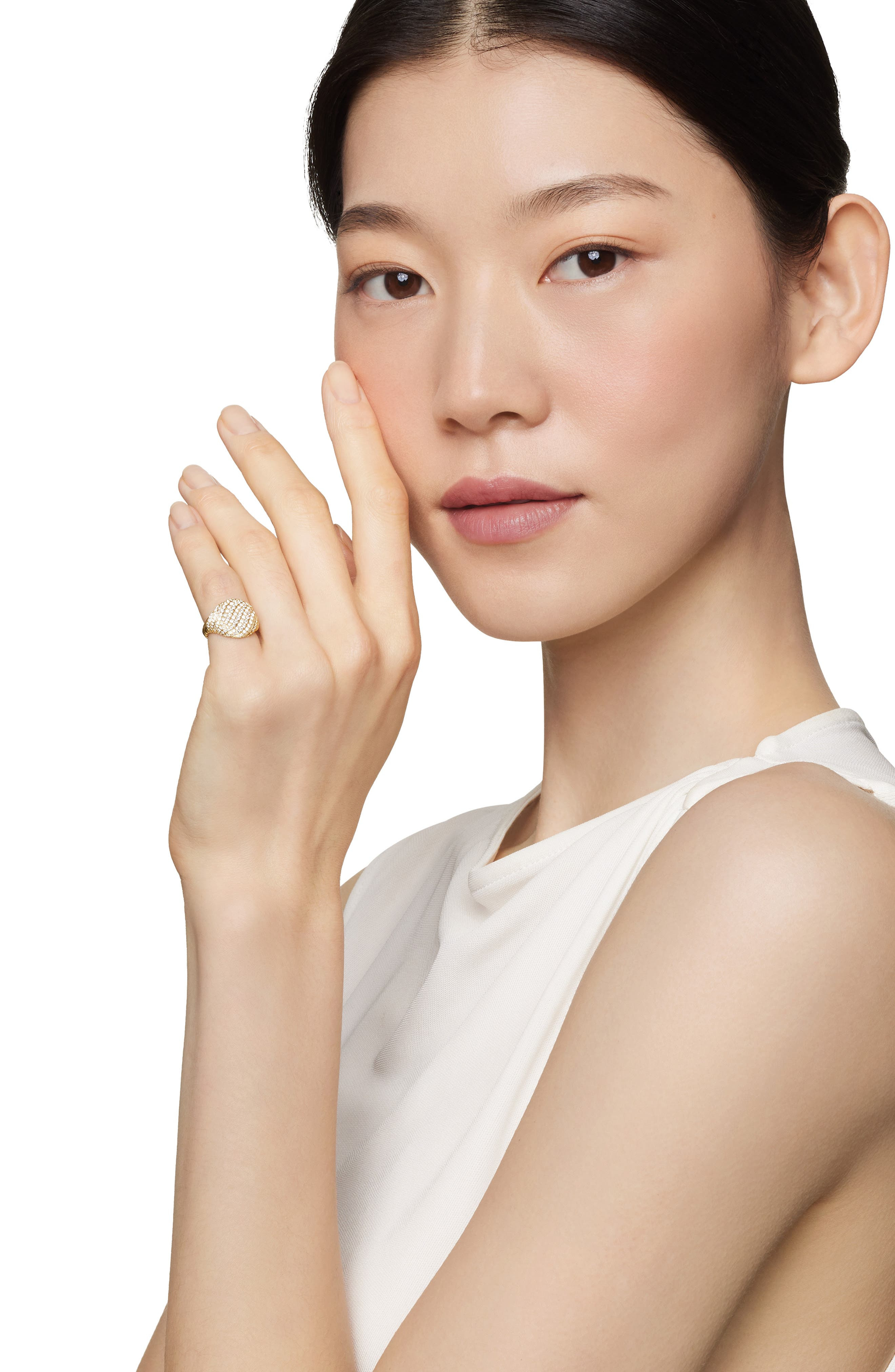 David Yurman Sculpted Cable Pinky Ring in 18K Yellow Gold with Pavé Diamonds at Nordstrom - 3