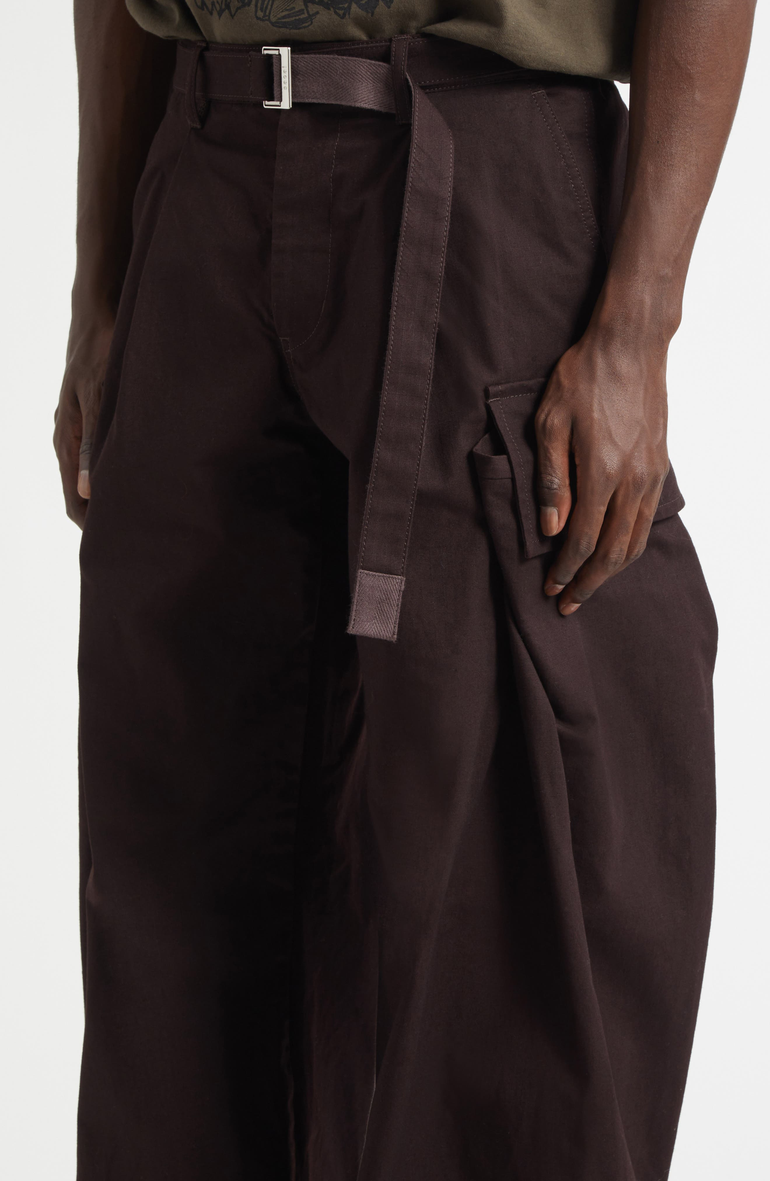 Sacai Belted Cotton & Nylon Ripstop Cargo Pants in Brown at Nordstrom - 5
