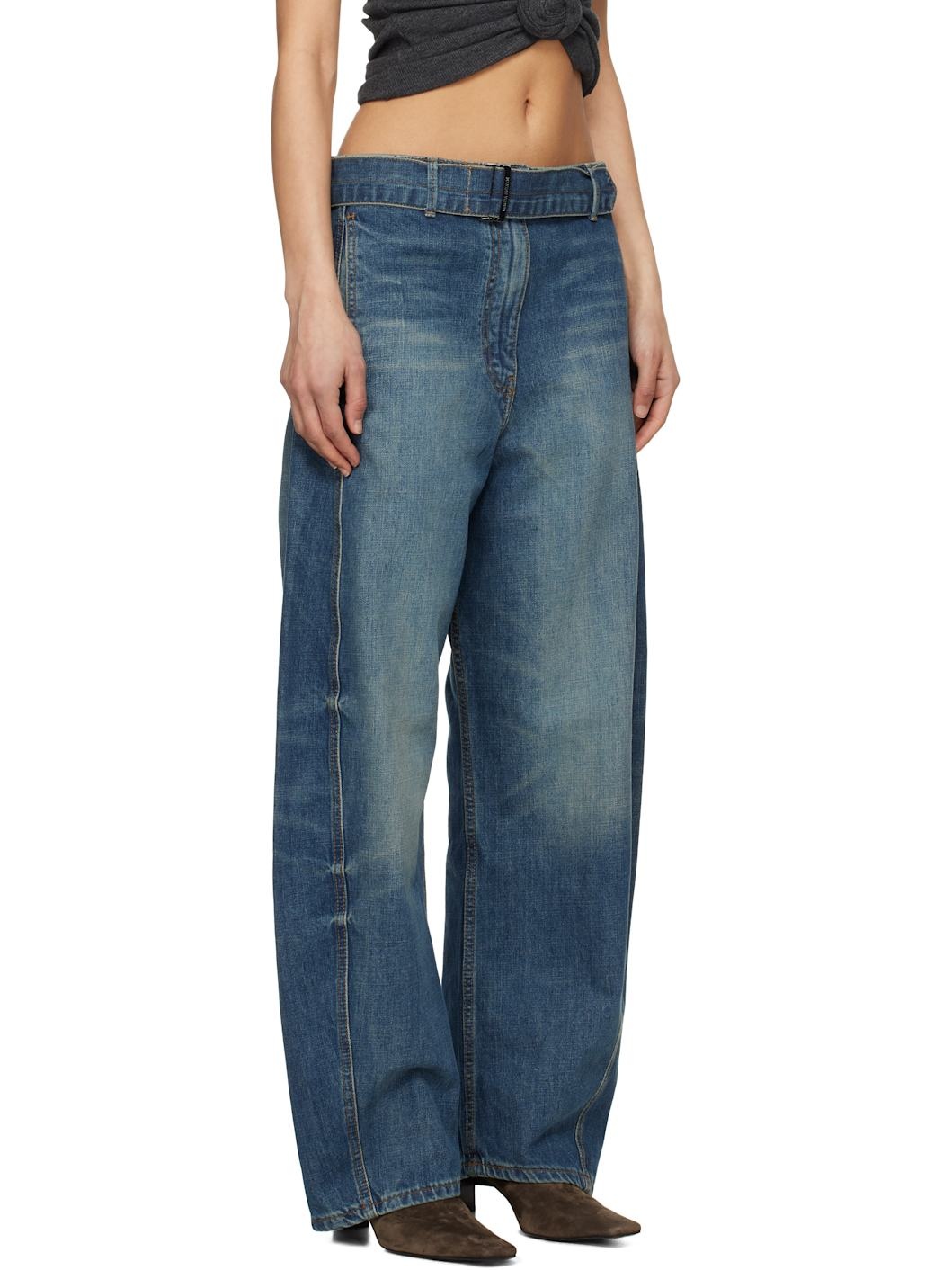 Blue Belted Loose Leg Jeans - 2