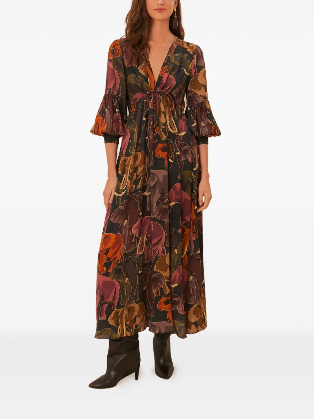 elephant-print puff-sleeve dress - 2