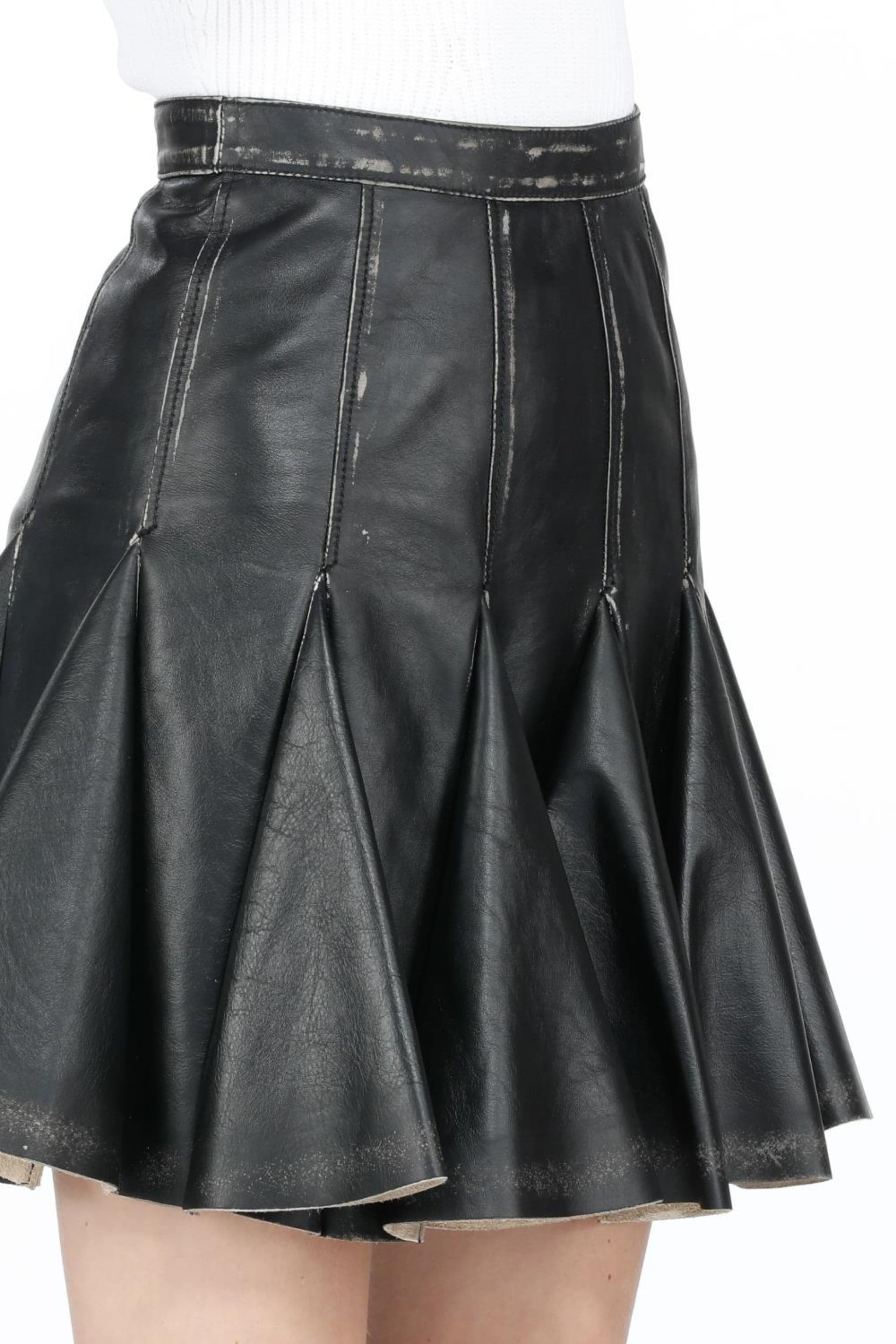 PLEATED LEATHER MINI SKIRT - 5