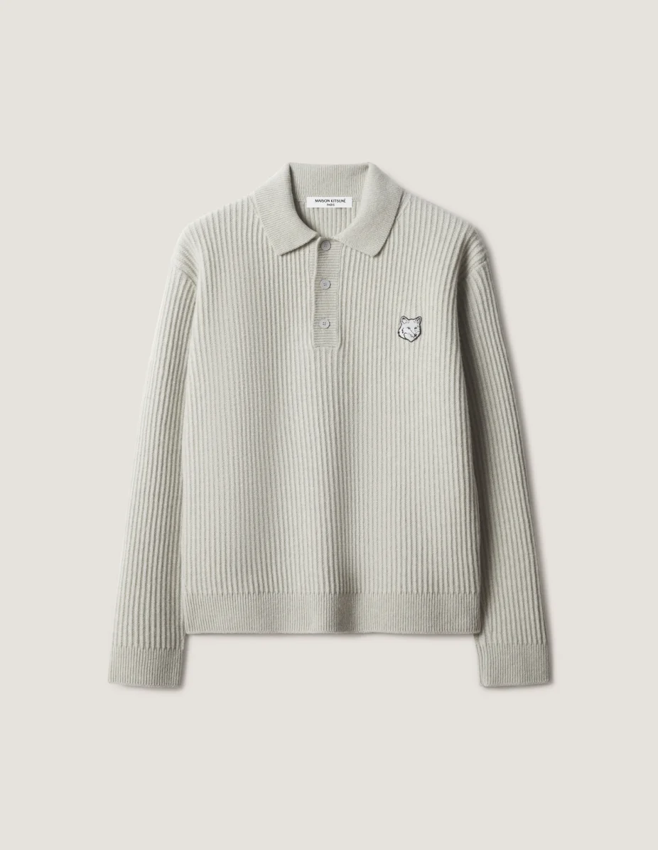 FOX HEAD WOOL RIBBED POLO JUMPER - 1