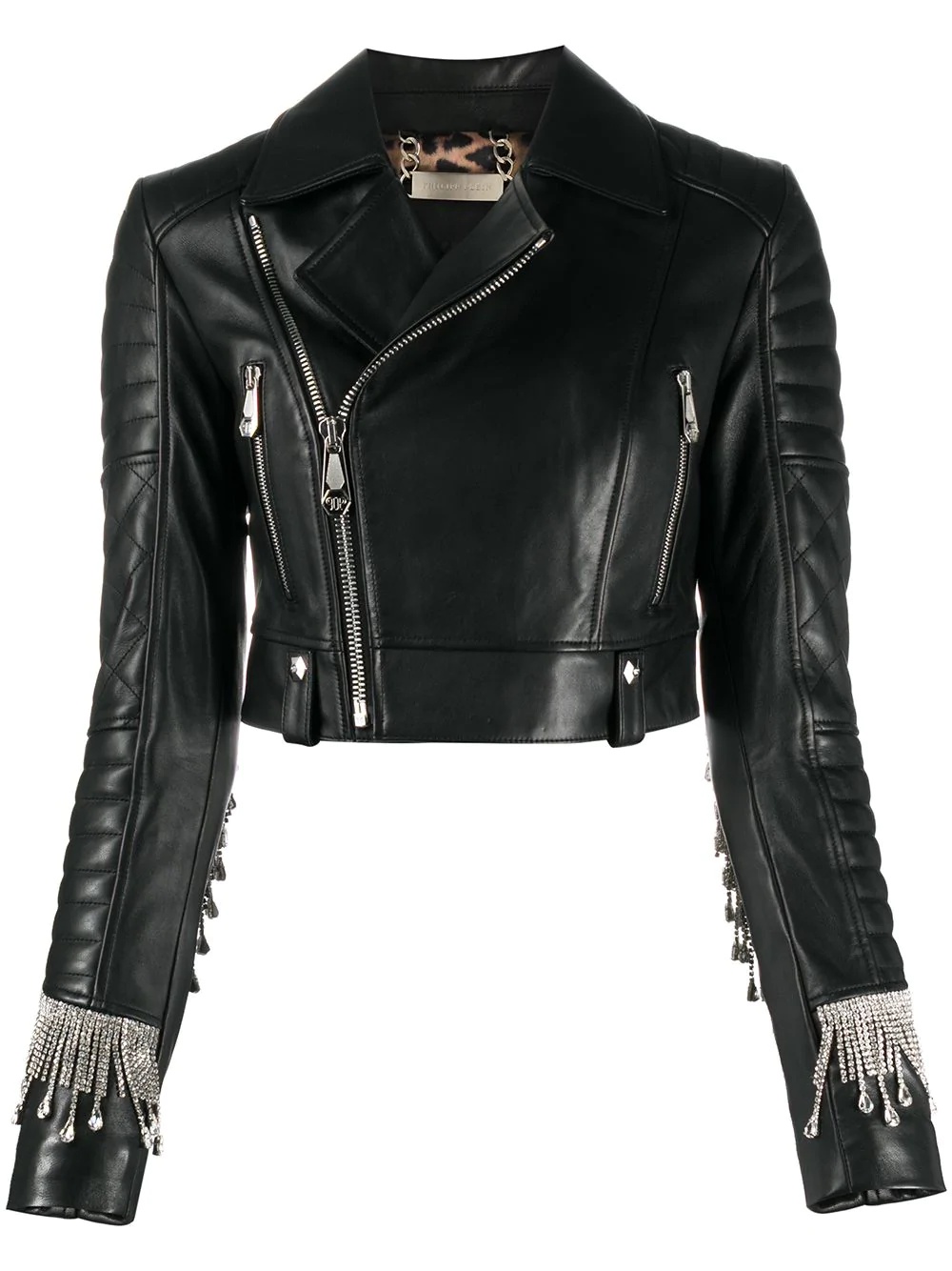 crystal-fringe biker jacket - 1