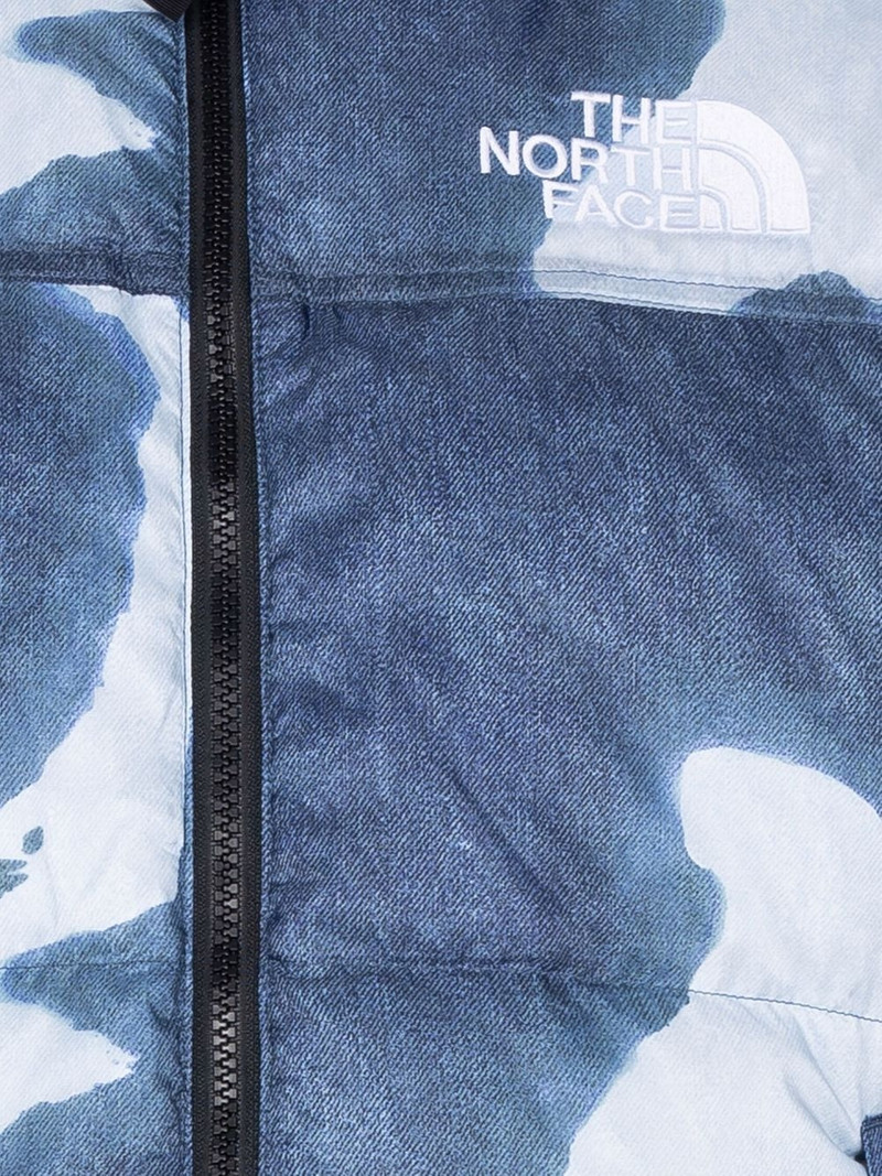 Supreme x TNF bleached denim print Nuptse jacket outlook