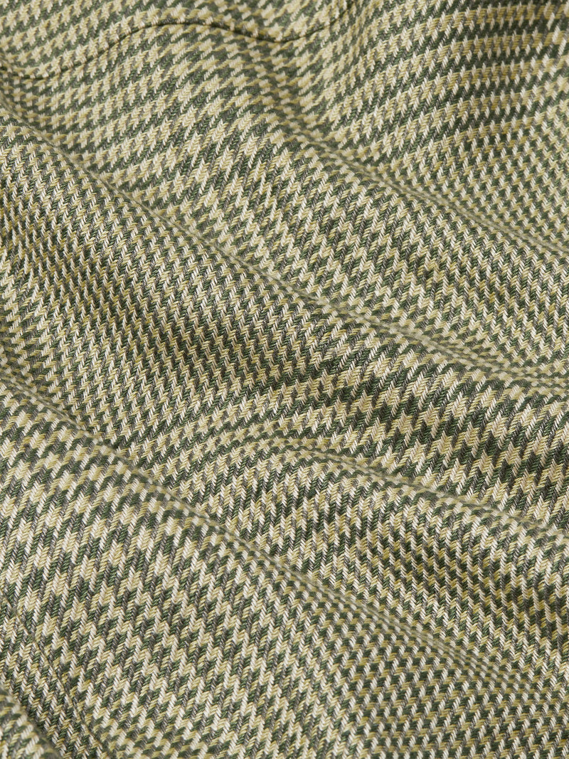 OLIVE GREEN PRINCE OF WALES CROSSOVER LINEN WOOL AND SILK SHIRT 3