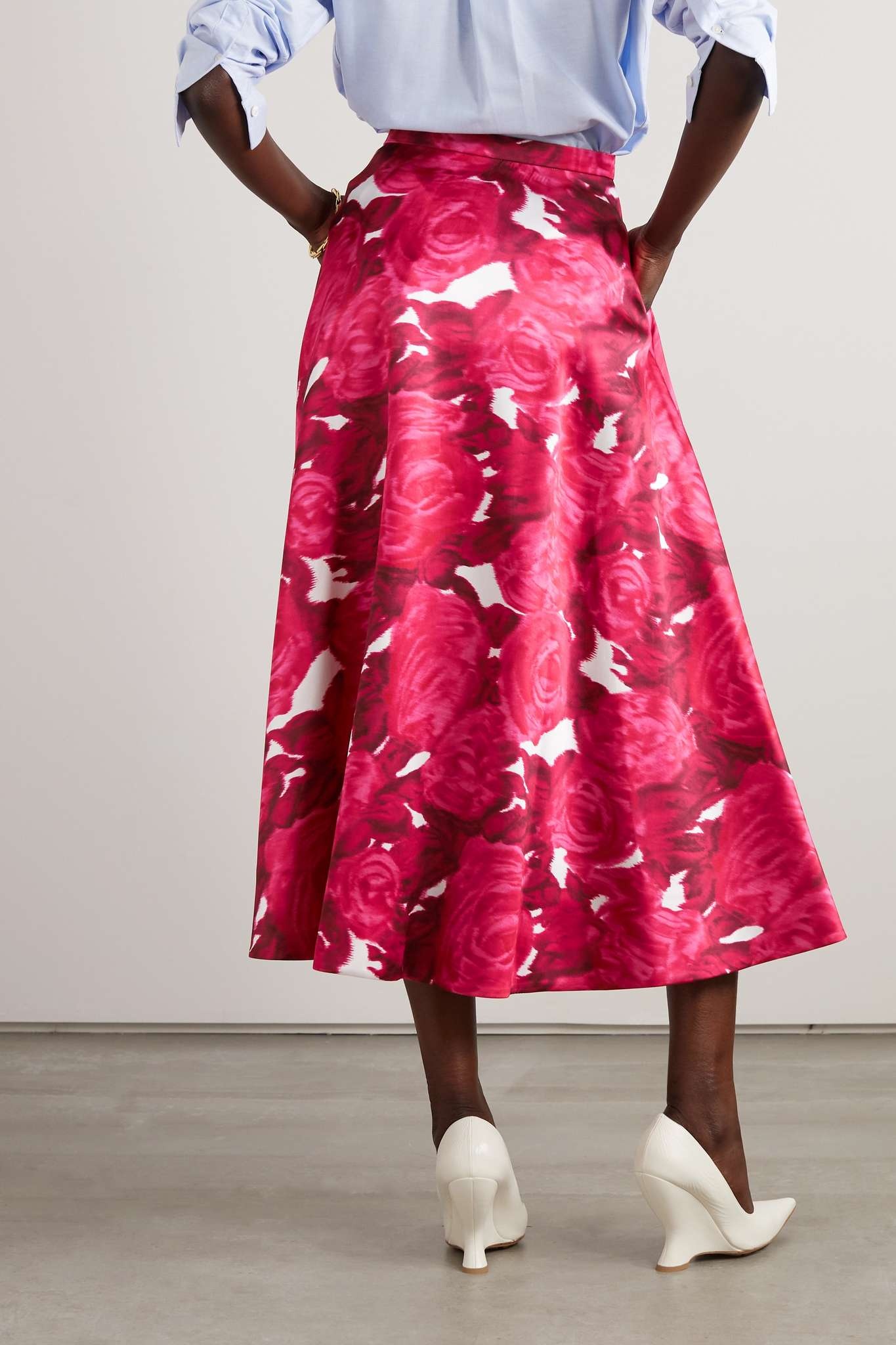 Floral-print duchesse-satin midi skirt - 3