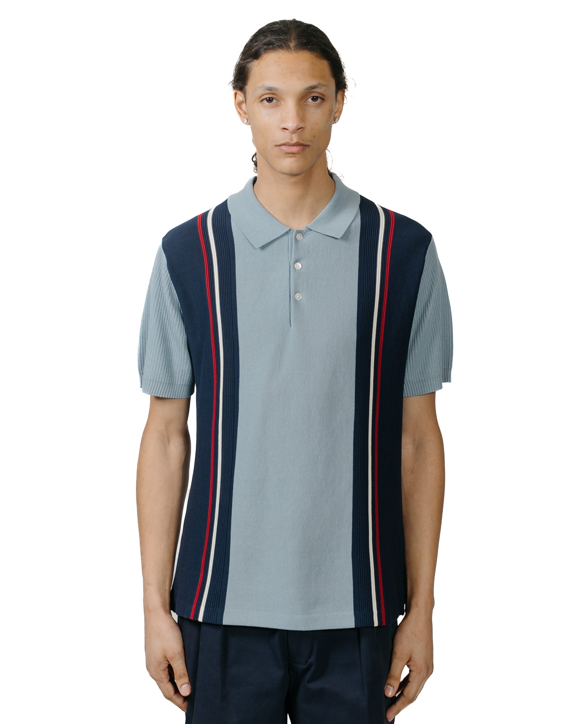 Knit Polo Stripe Sax - 2