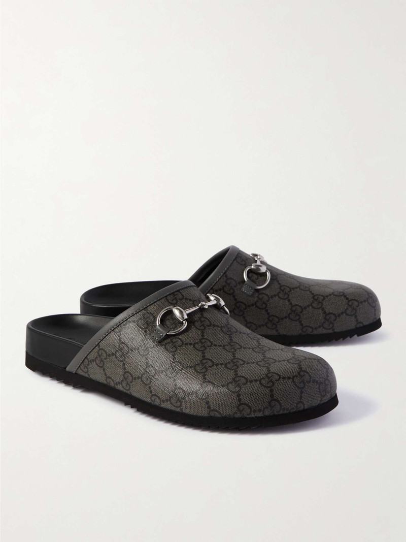 Horsebit-Detailed Leather-Trimmed Monogrammed Coated-Canvas Sandals 4