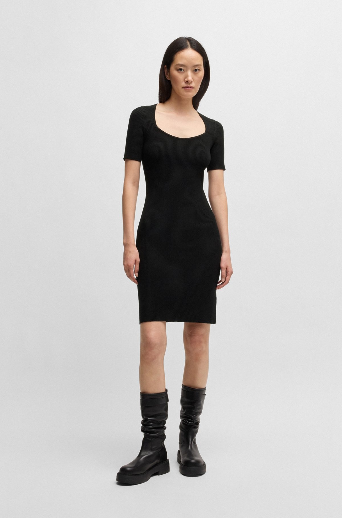 SLIM-FIT DRESS IN RIBBED STRETCH FABRIC - 2