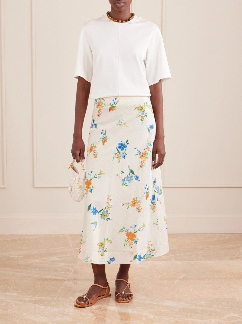 SKALL Mila Floral-print Organic Cotton Midi Skirt outlook
