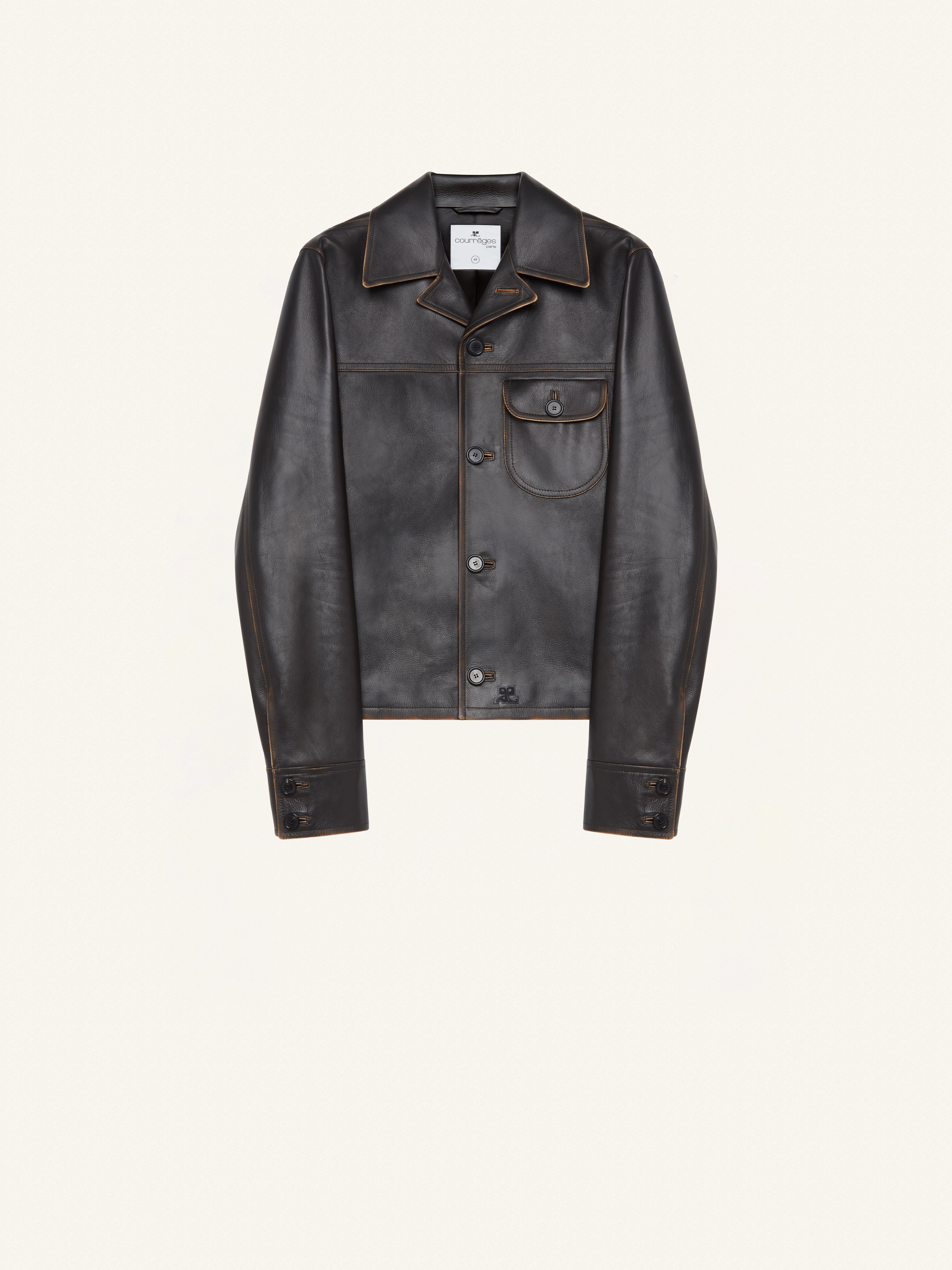 SINGLE POCKET USED LEATHER JACKET - 1