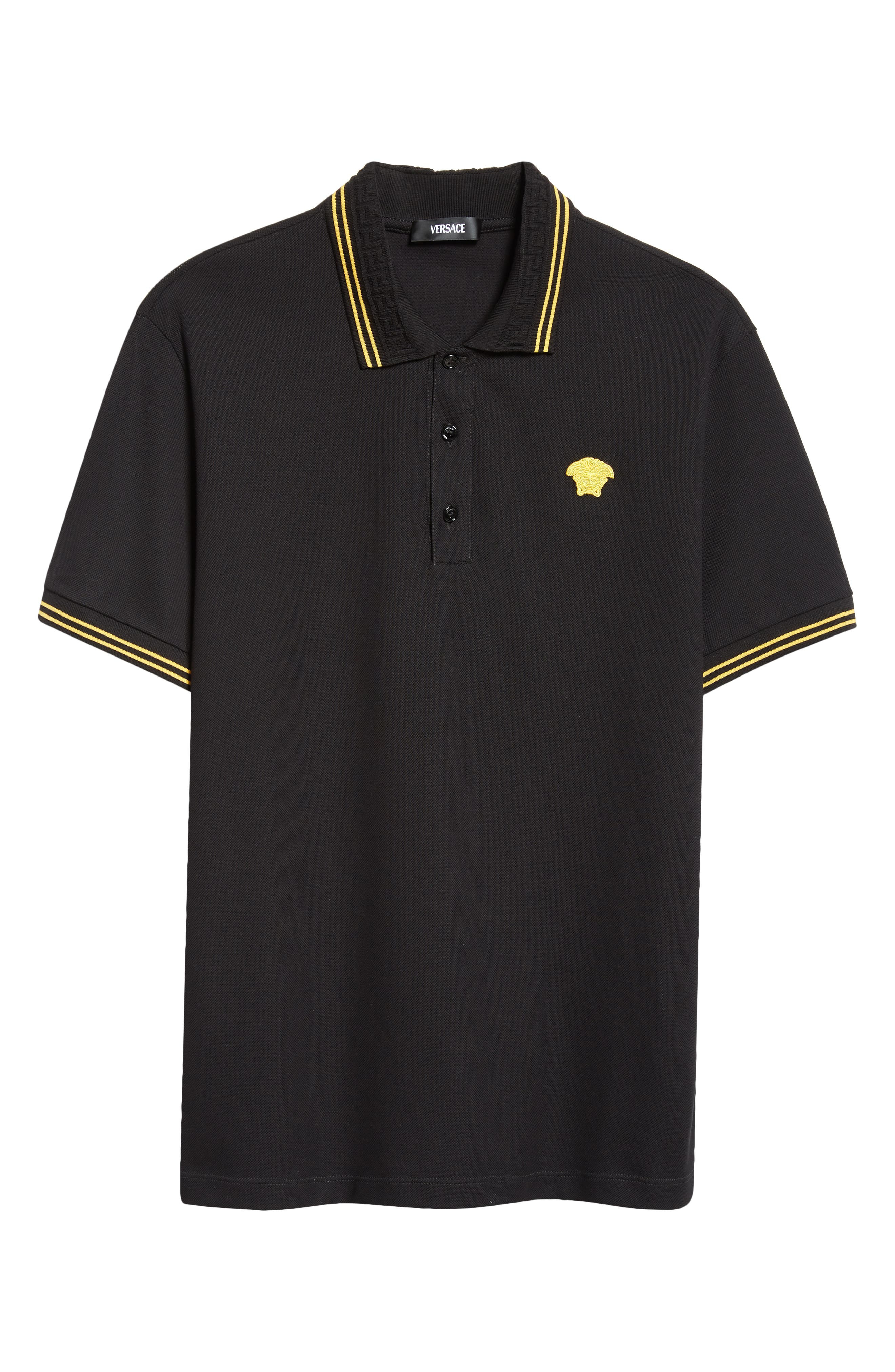 Versace Tipped Embroidered Medusa Cotton Piqué Polo in 1B000-Black at Nordstrom - 5