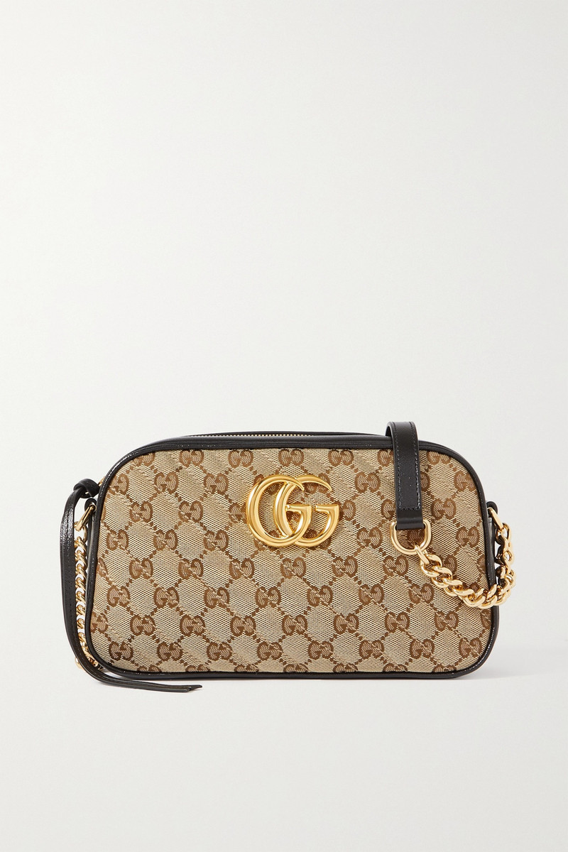 GG Marmont leather-trimmed quilted coated canvas-jacquard shoulder bag - 1