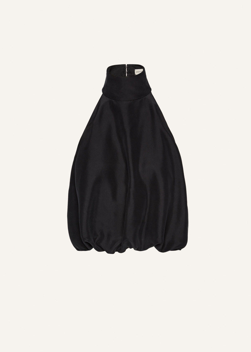 Silk high neck balloon top in black 1