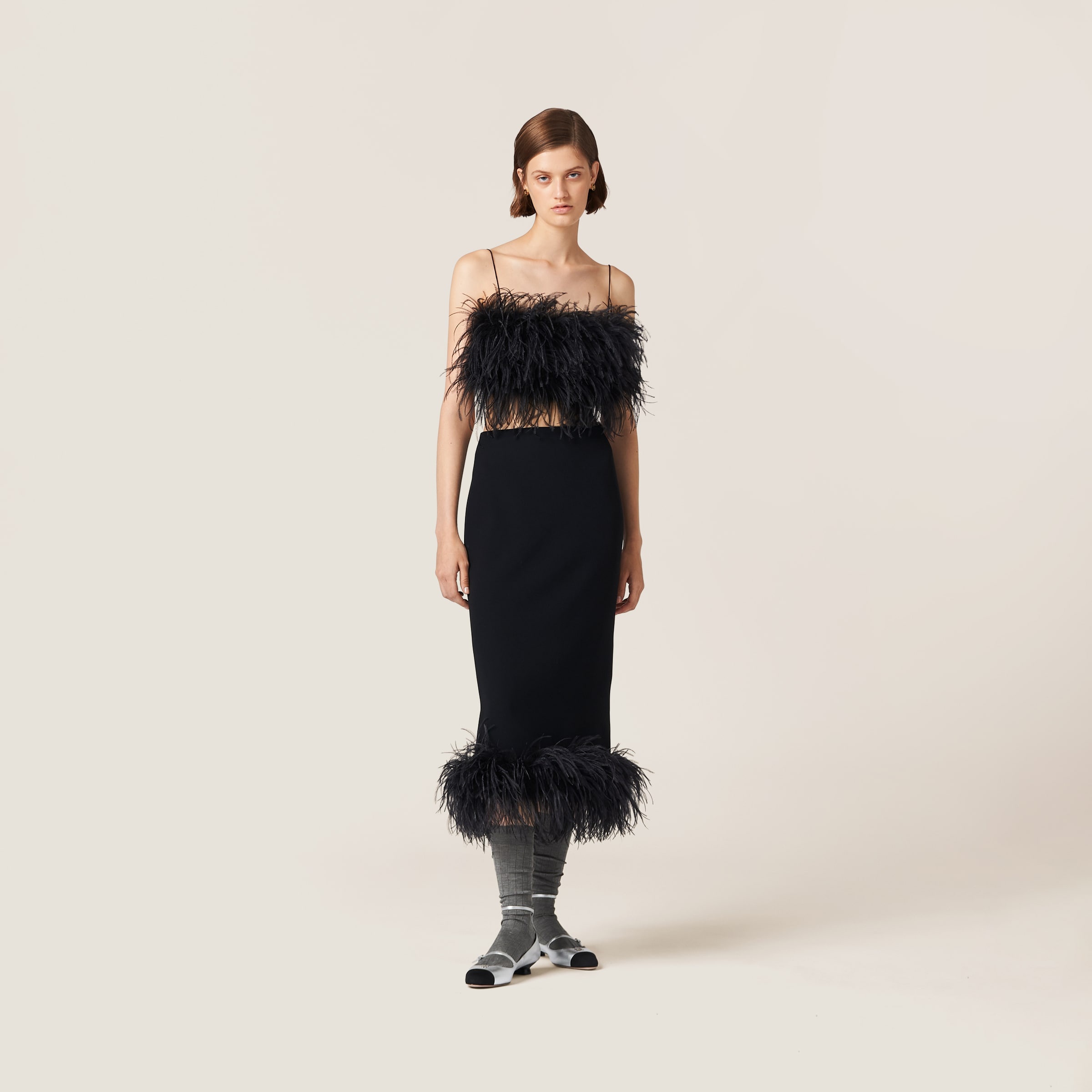 Miu Miu Feather-trimmed grain de poudre top | REVERSIBLE