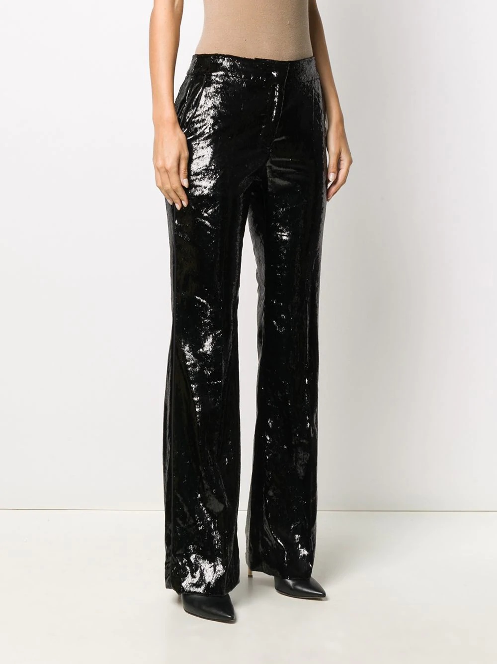 lamé-effect flared trousers - 3