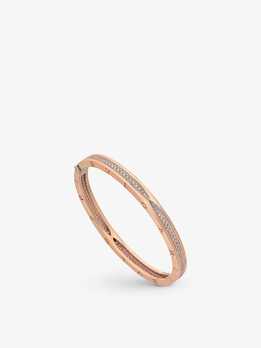 B.zero1 18kt pink-gold and pavé diamond bangle bracelet - 4