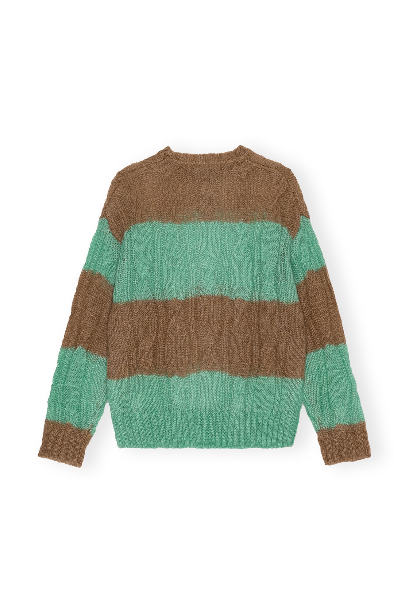 STRIPED MOHAIR CABLE O-NECK SWEATER - 2