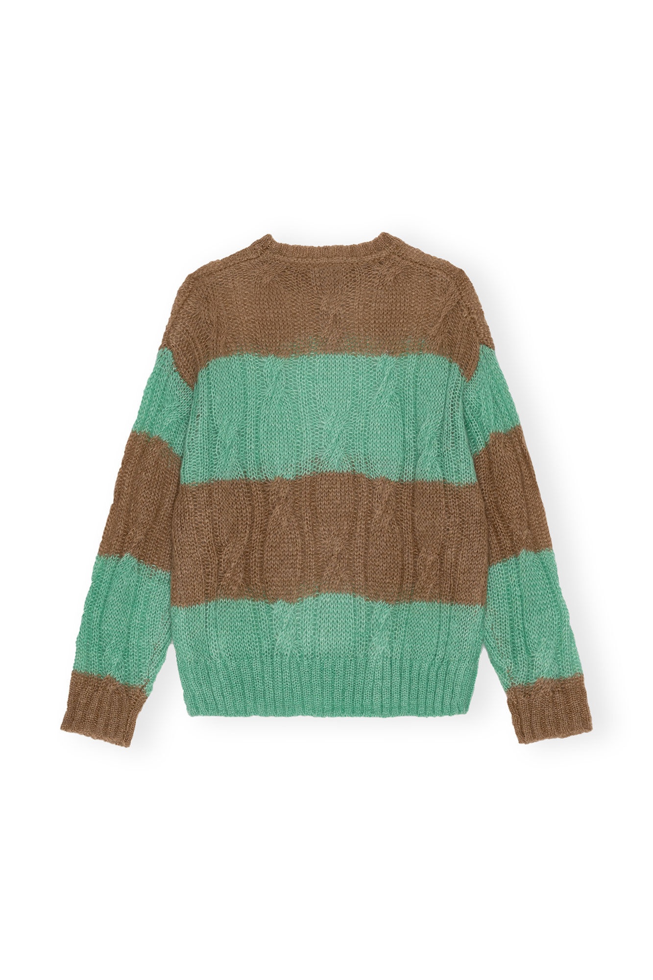 STRIPED MOHAIR CABLE O-NECK SWEATER - 1