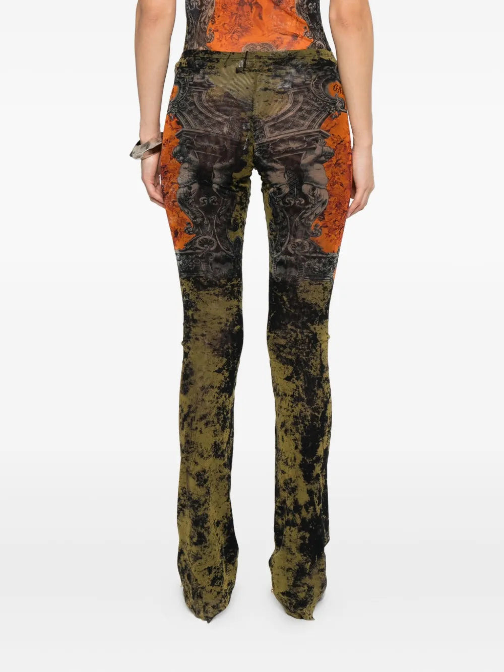 Jean Paul Gaultier Women Stretchy, Straight-Leg Flared Pants With Graphic Print - 4