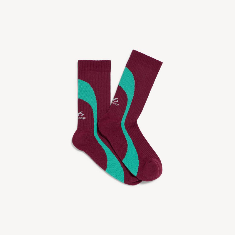BALENCIAGA Men's Techwear Technical Socks in Burgundy/aqua outlook