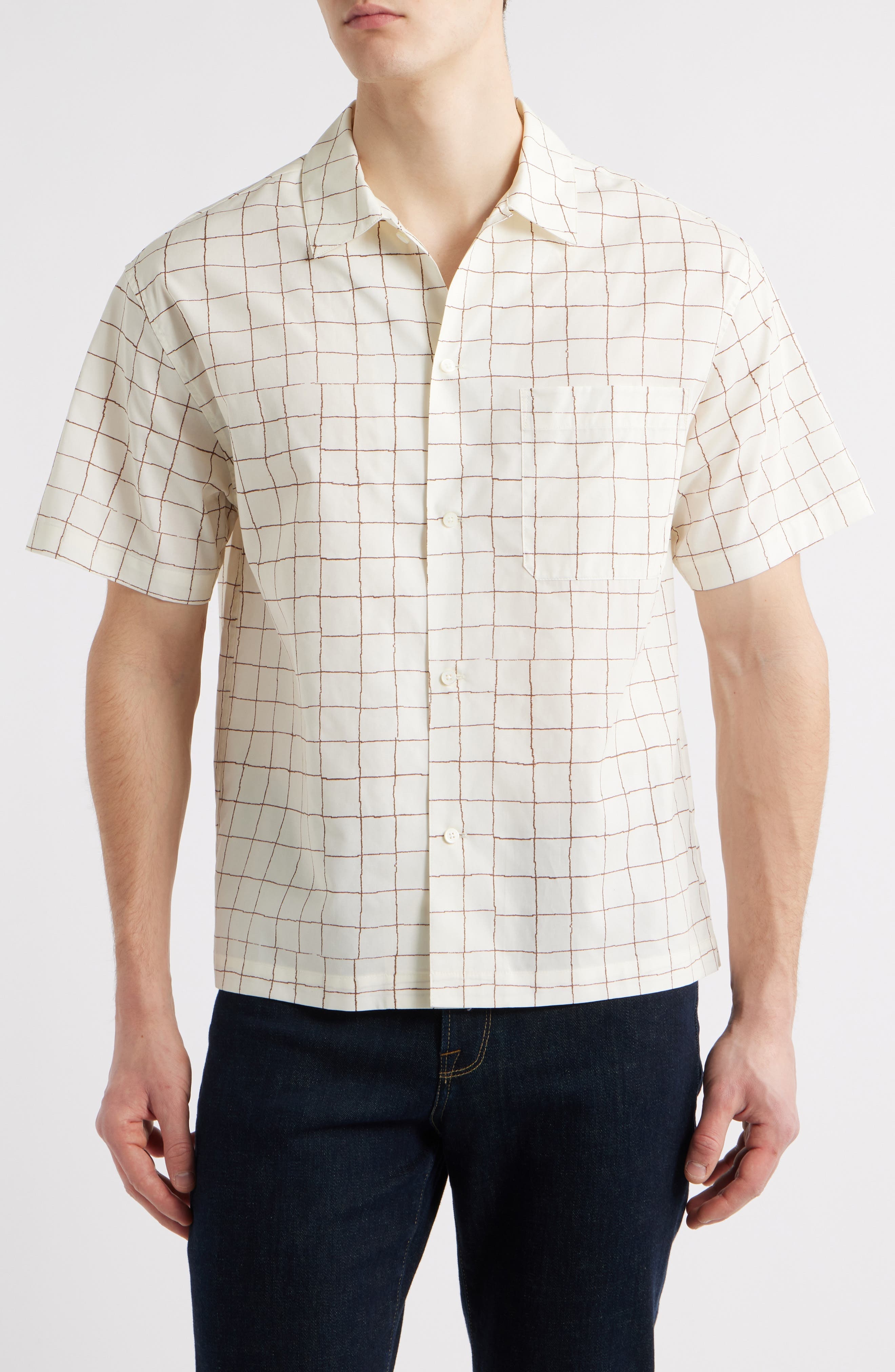 FRAME Geo Print Cotton Camp Shirt in Cream Multi at Nordstrom - 1