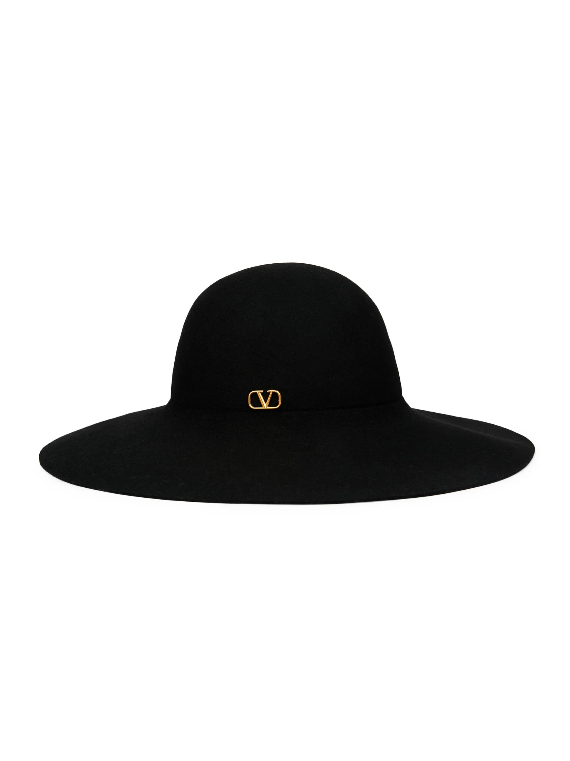 Women's Large Logo Brim Felted Hat - Black - 1