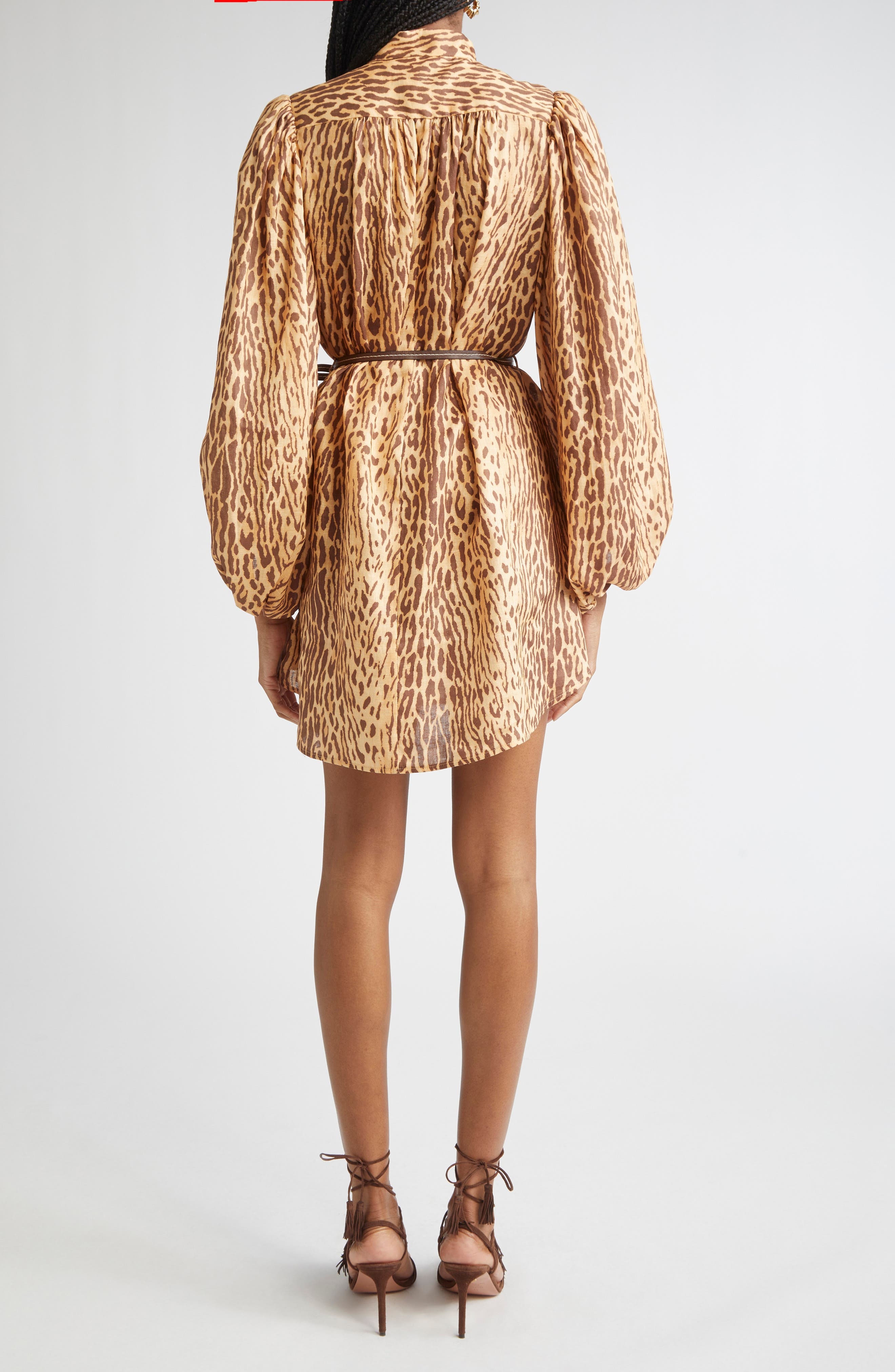 Zimmermann Cascadian Leopard Print Long Sleeve Tunic Dress in Tan Leopard at Nordstrom - 2