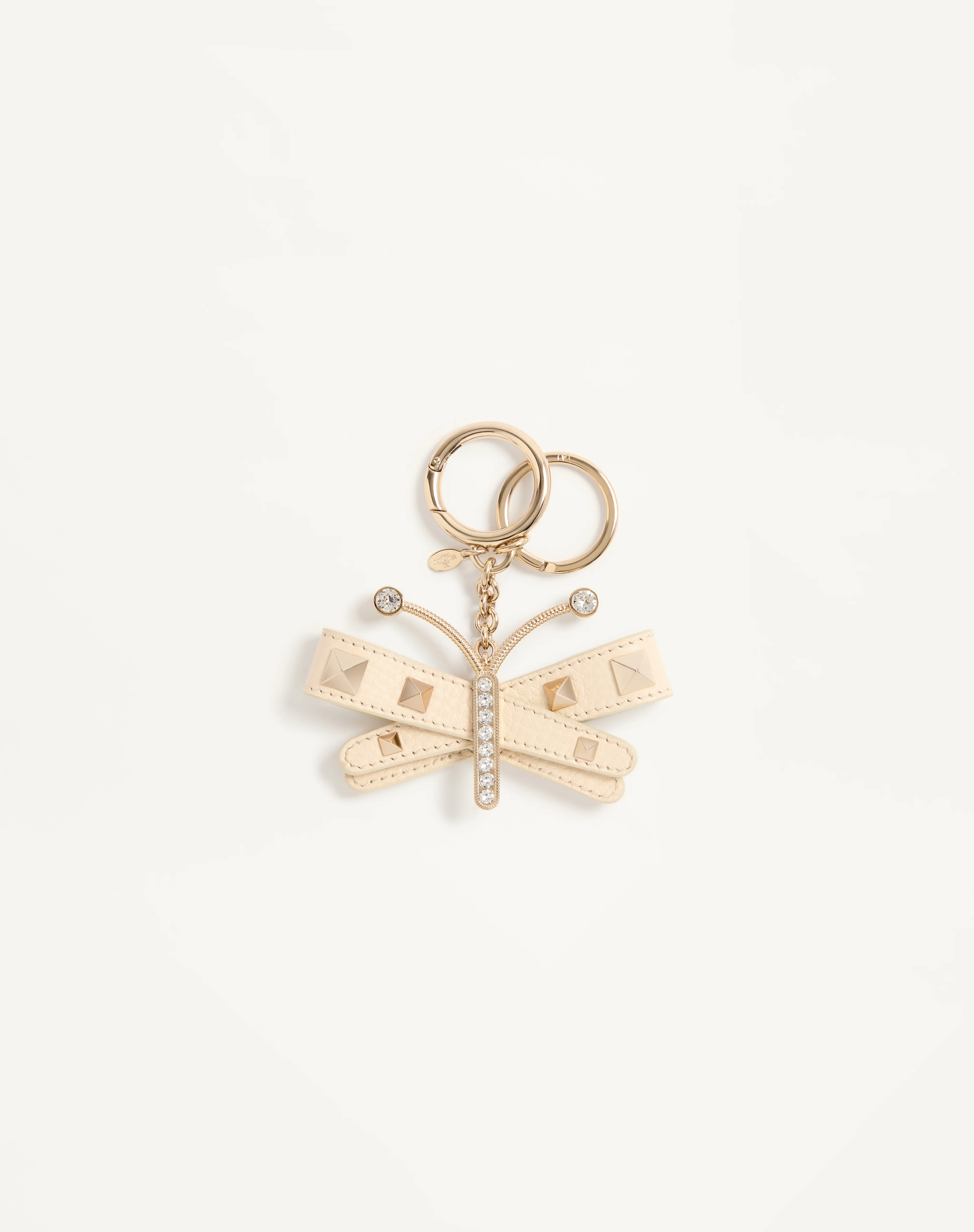 VALENTINO GARAVANI ROCKSTUD BAG CHARM WITH KEYCHAIN IN GRAINY CALFSKIN AND SWAROVSKI® CRYSTALS - 1