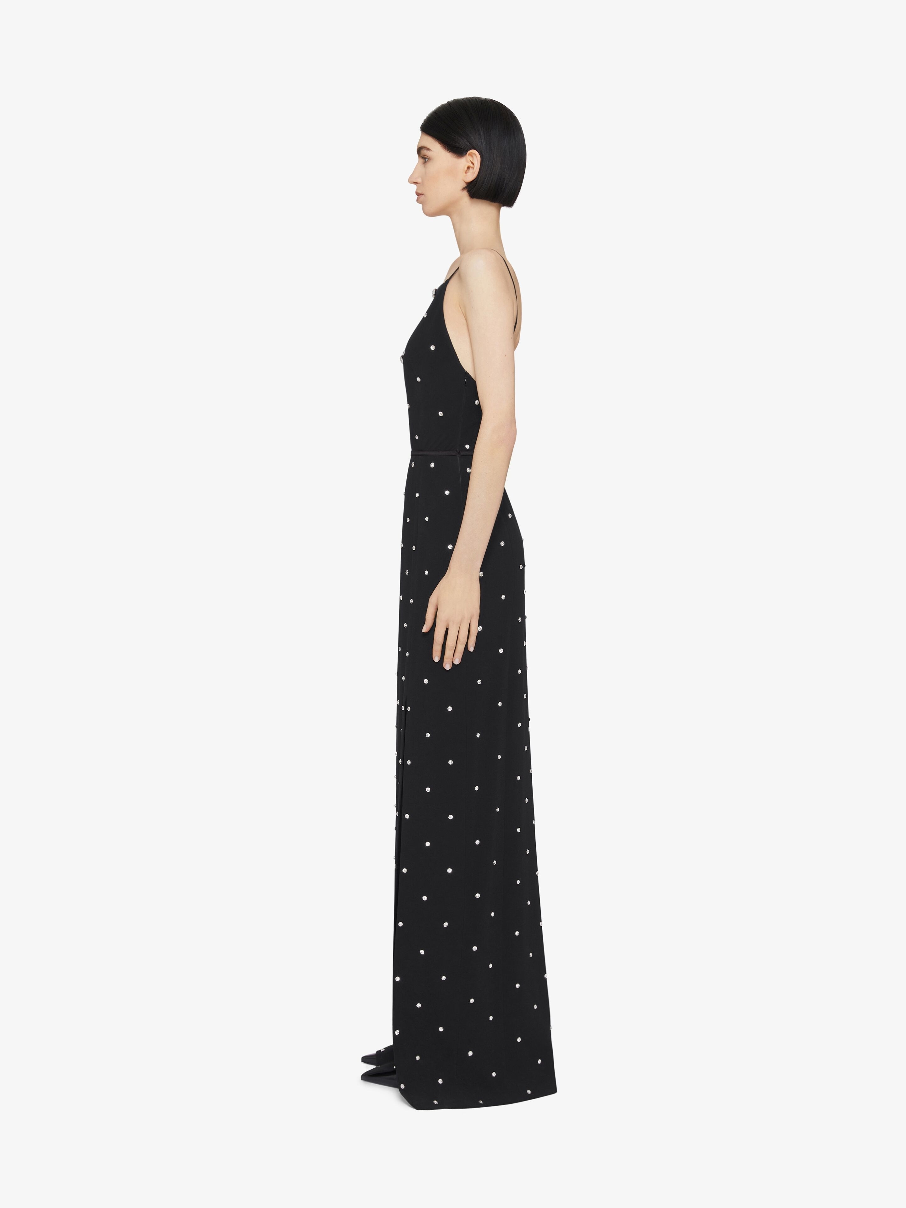VOYOU EVENING DRESS IN CREPE AND SATIN WITH CRYSTALS - 3
